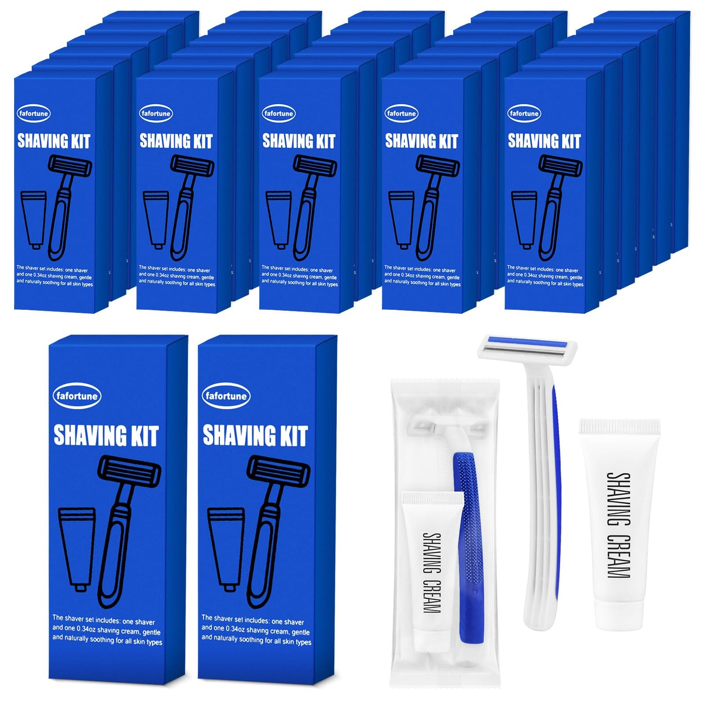 Shave Kit in Bulk Twin Blade Razors with Protective Cap,Disposable Razors in Bulk Shaving Cream for Hotel, Airbnb, Homeless, Shelter, Camping and Travel (60)