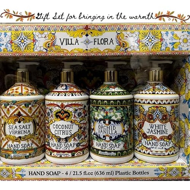 Home and Body Company Hand Soap, Villa Flora Collection ? 16 fl oz Bottles, Assorted Scents (Sea Salt Verbena, Coconut Citrus, Orchid Vanilla, White Jasmine), Pack of 4 ? Gift-Ready Set