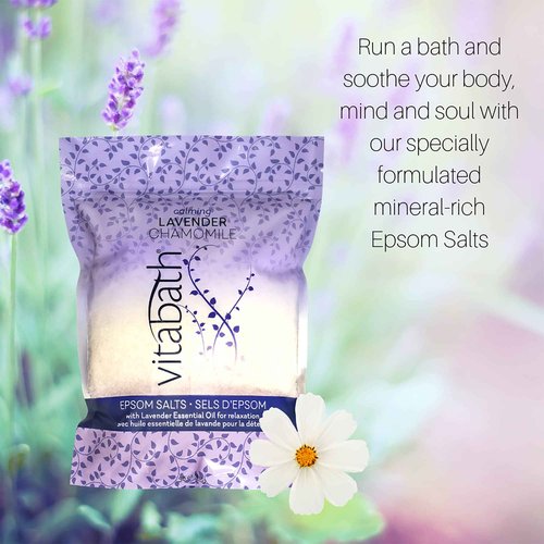 Vitabath Lavender Chamomile Epsom Salts Relaxing Detox Aromatherapy, Muscle Soreness & Body Ache Relieving Soak & Nourishing Skincare for Women & Men - Cruelty-Free - 36 oz