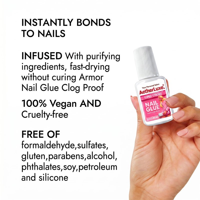 Super Strong Nail Glue for Press On Nails,Upgraded Formula with SGS Certification,Vegan,5S Instant Dry,Up to 30 Days Hold,False Nail Glue,Brush Applicator,8ml,1 pcs