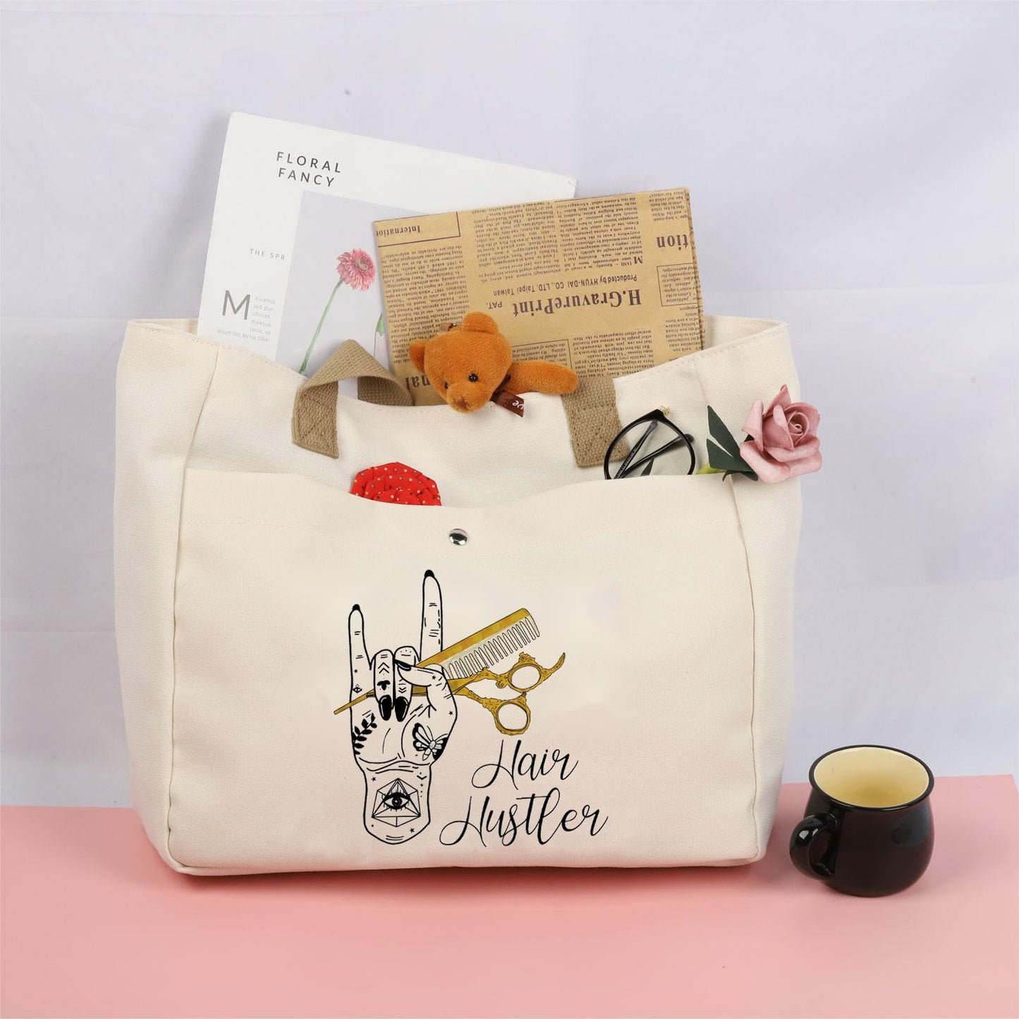 BLUPARK Hair Hustler Hand Gifts Hairs Stylist Tote Bag Cosmetologist Gifts Hairdresser Gift Beautician Shopping Bag Hairstylist Gift (Hair Hustler TO)