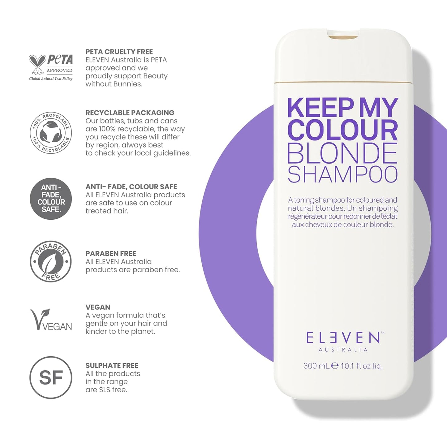 Keep My Colour Blonde Shampoo - Purple Toning Shampoo for Blonde & Color-Treated Hair | Sulfate-Free, Blue Base