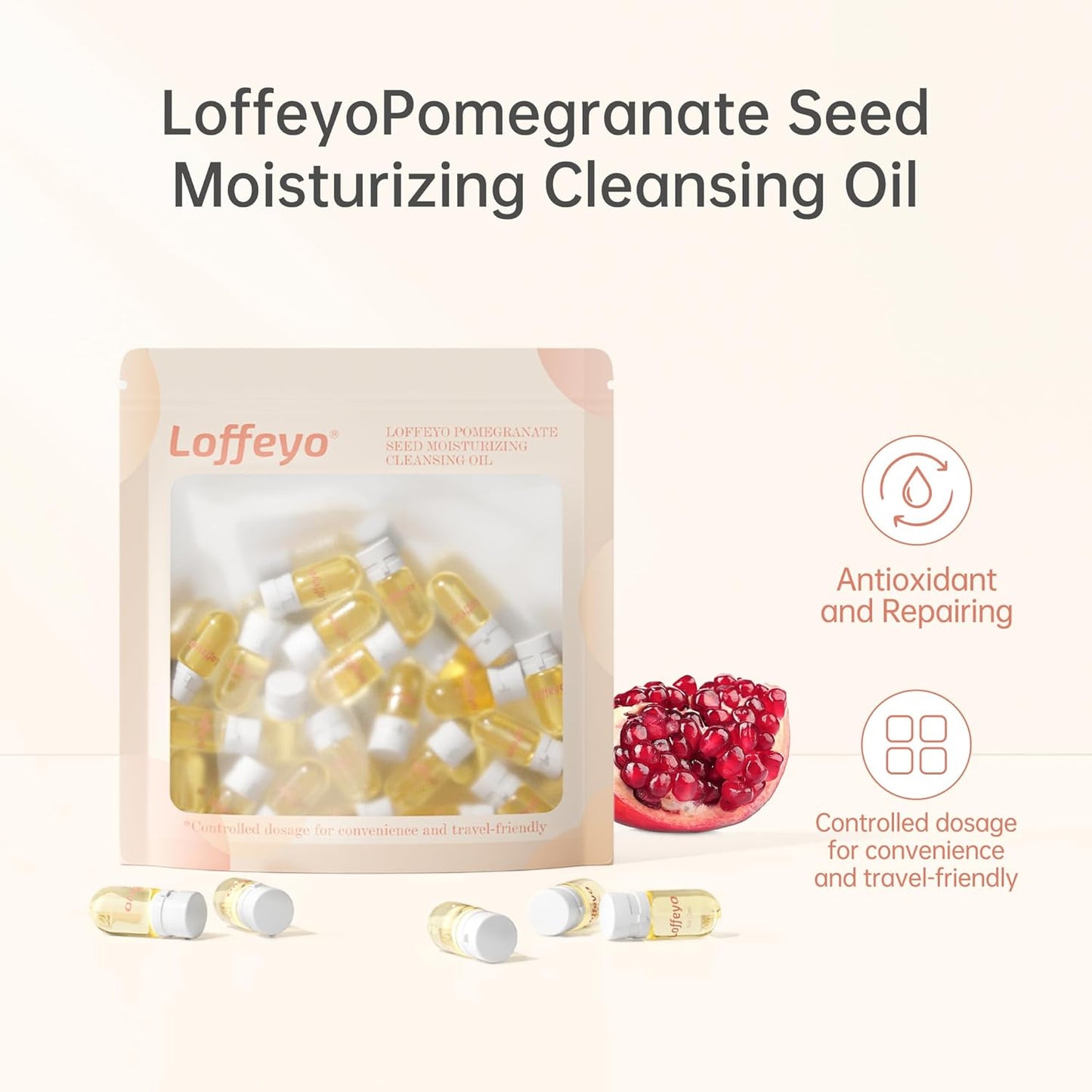 Travel Cleansing Oil - 20-Count Single-Use Makeup Remover Packets | Pomegranate Seed Oil, TSA-Friendly 2ml Pods