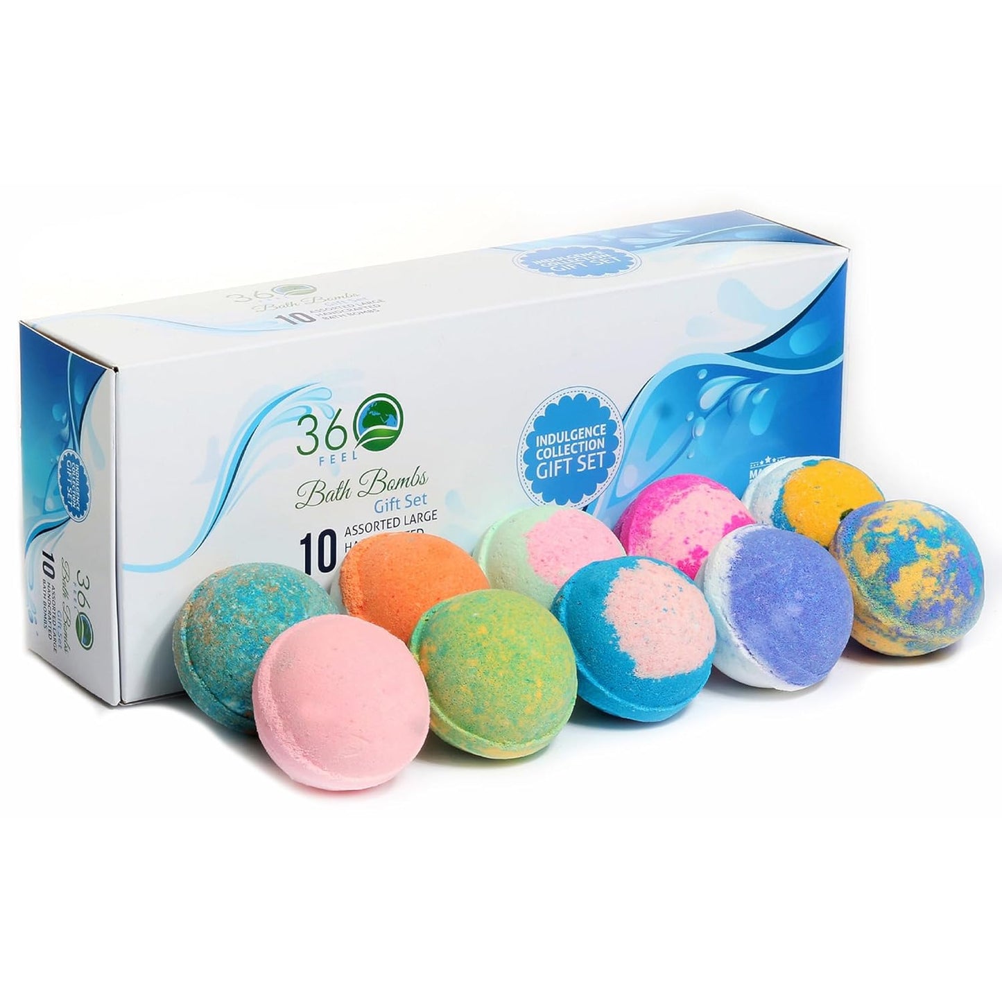 Handcrafted Bath Bombs Gift Set | Moisturizing Essential Oil Fizz - Large 10-Pack - Non-Staining & Glitter Free