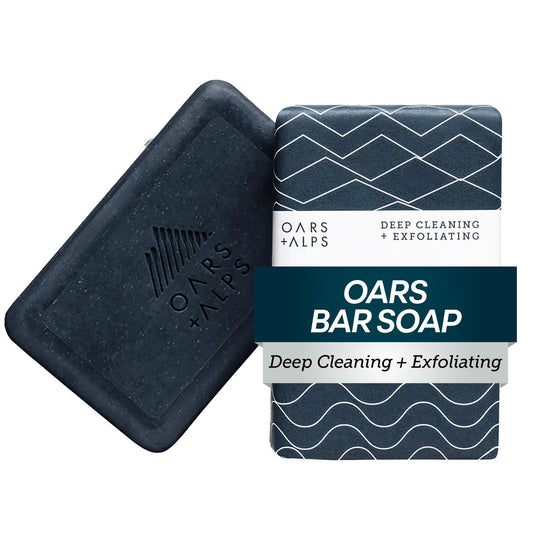 Oars + Alps Exfoliating & Moisturizing Bar Soap for Men, Deep Cleaning Soap, Clean Ingredients, All Skin Types, Blue Charcoal, 1pk