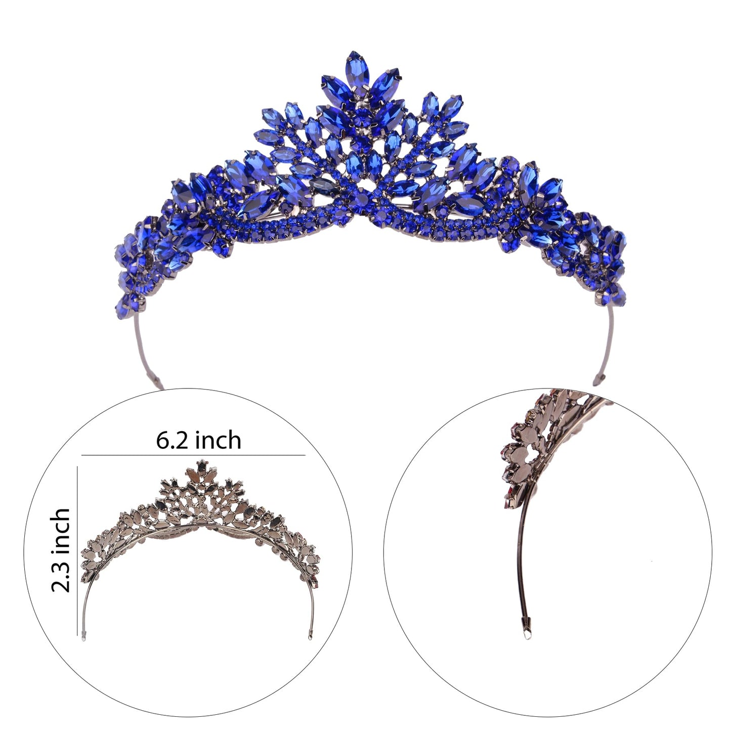 LIMELIA Handmade Princess Crown Tiara for Women – Sax Blue Crystal Rhinestone Headpiece for Birthday, Bridal, Pageant, Cosplay | Elegant Queen Crown for Girls & Adults