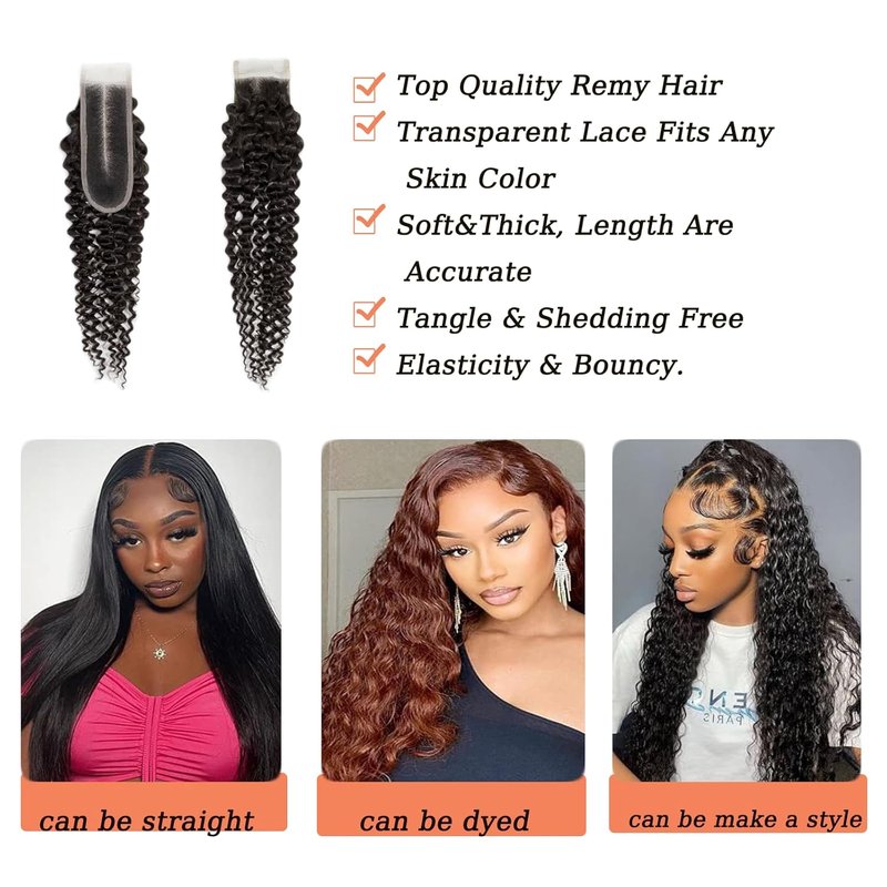 Kinky Curly Lace Closure - 100% Unprocessed Human Hair | 18 Inch, Pre-Plucked Hairline, Deep Middle Part