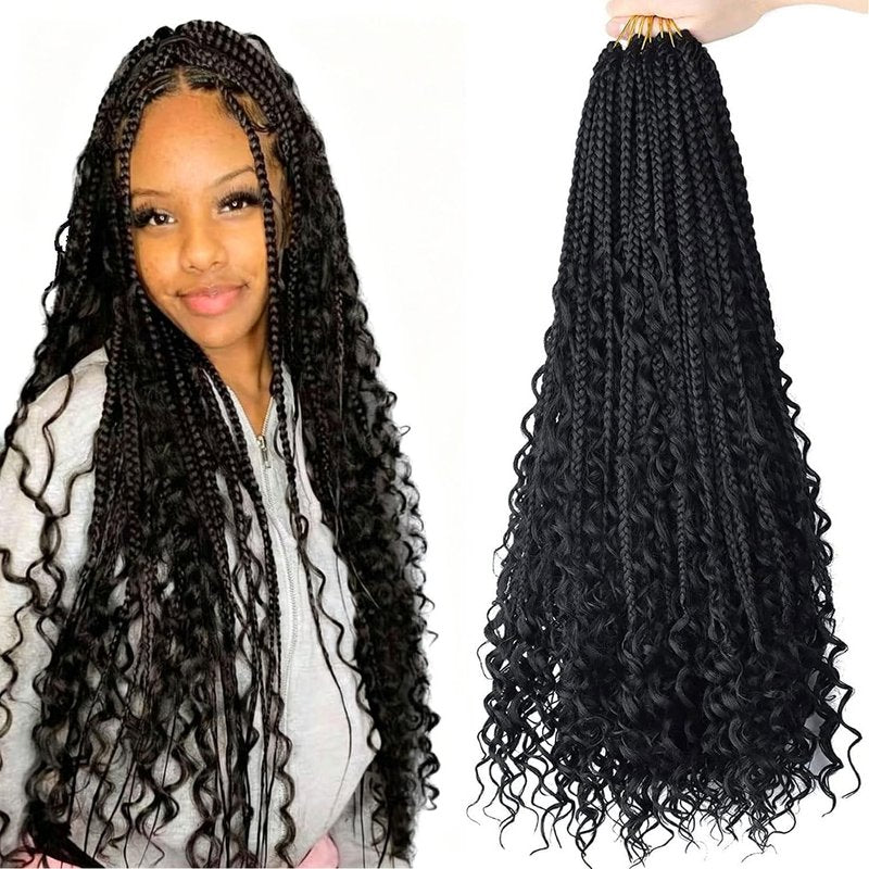 LMZIM 24 Inch Bohemian Goddess Box Braids Crochet Hair Extensions 8 Packs boho crochet braids,Crochet Hair for Black Women 1b
