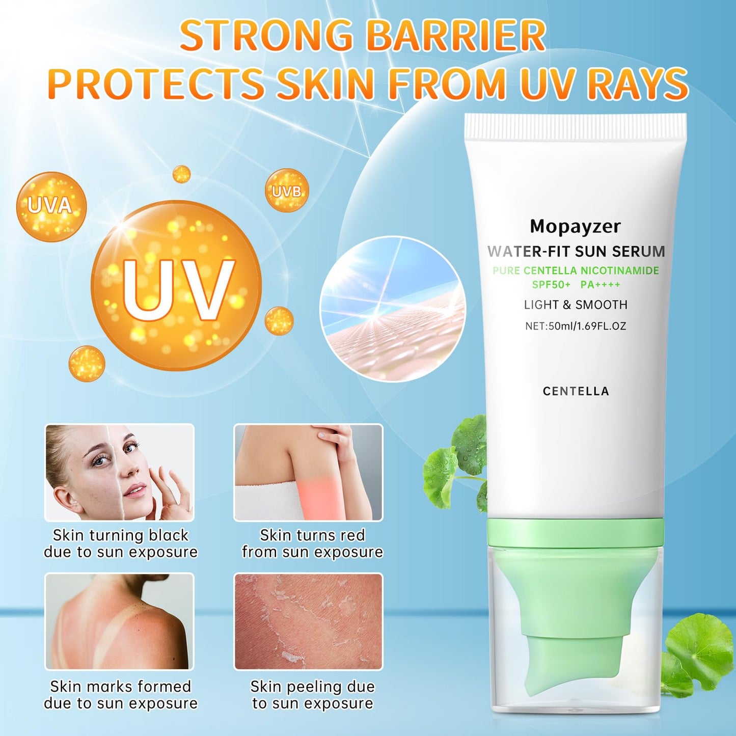 Centella Sunscreen SPF 50, Sunscreen for Face, Water Resistant Strong UV Protection No White Cast, Centella Madagascar Face Sun Screen Oil Free Korean Skincare(Green 2)