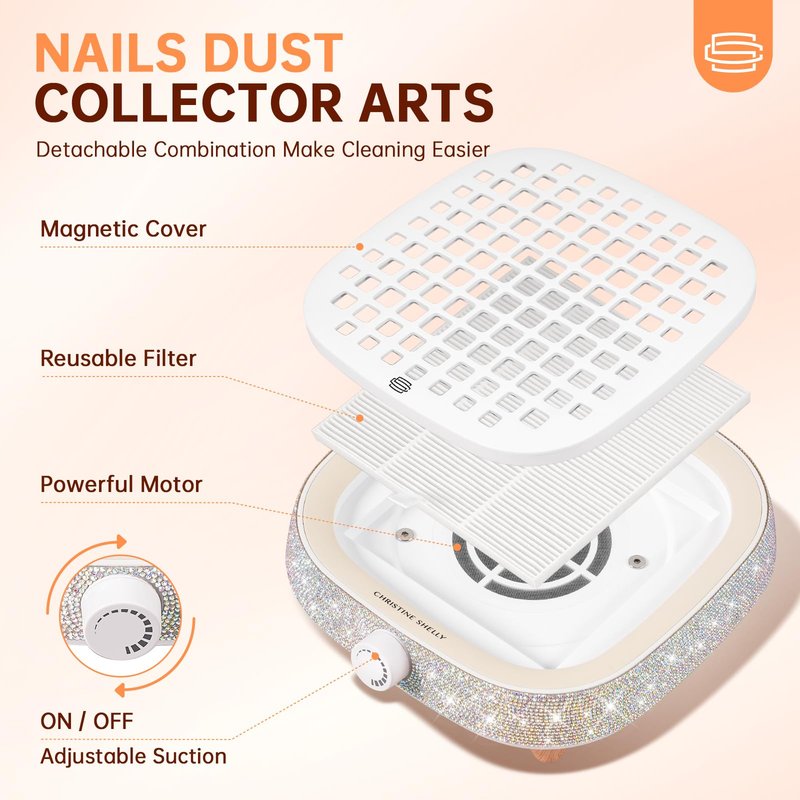 CHRISTINE SHELLY Nail Dust Collector, Powerful 4000RPM Vacuum Fan Vent Dust Collector Extractor Dust Suction Machine for Acrylic Nails Polishing, Nail Salon& Home