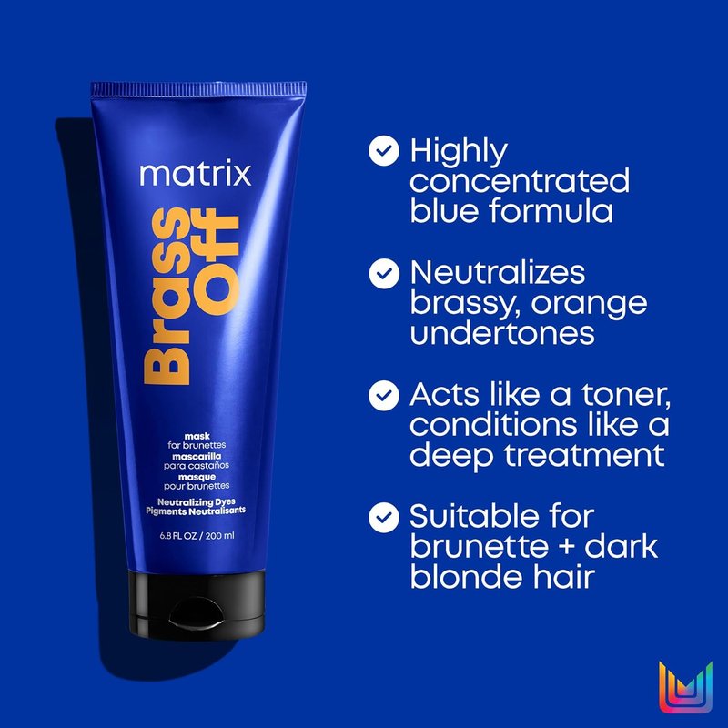 Matrix Brass Off Blue Hair Mask - Neutralizes Brassy Tones for Color-Treated Brunettes & Dark Blondes | 8.5 oz