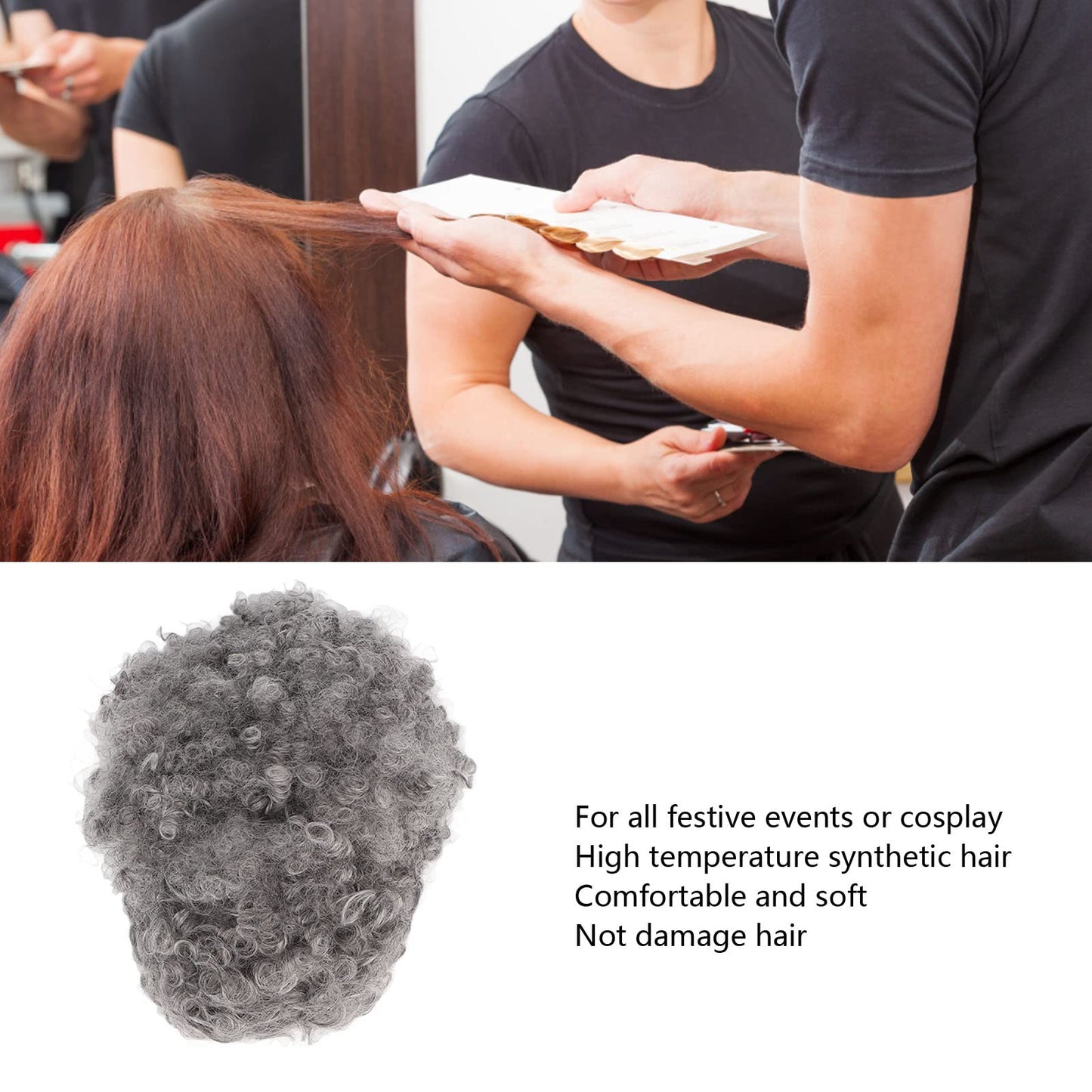 YUYTE Short Curly Afro Wig for Women, Synthetic Grey and with Bangs, Looking Short Hairstyle for Ladies