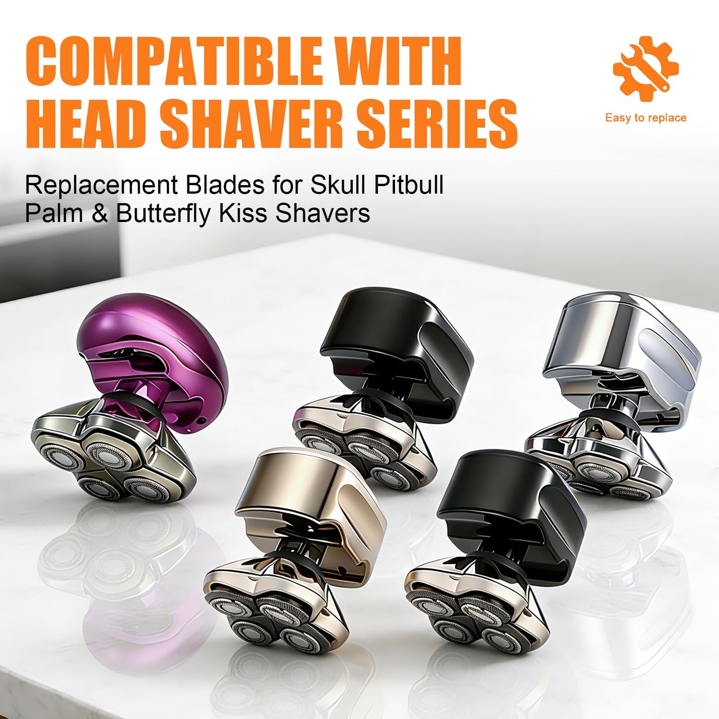 Replacement Blade Shaver PRO 4 Head for Electric Shaver Compatible with Skull Pitbull, Butterfly Kiss PRO & Palm Shavers with 3 Cleaning Brush (3Pack)