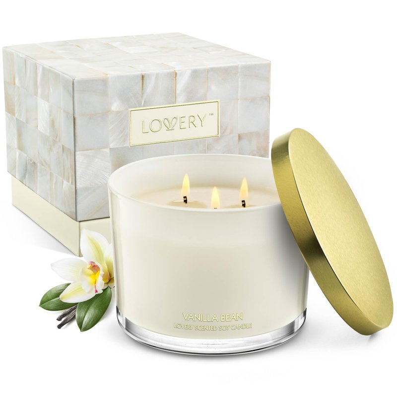 Birthday Gift for Her, 3 Wick Vanilla Candles, Gifts for Mom, Large Scented Candle, Soy Candles Gifts for Women, Stress Relief Candle Jar 50 Hours Burning Time Natural Wax Relaxing Aromatherapy