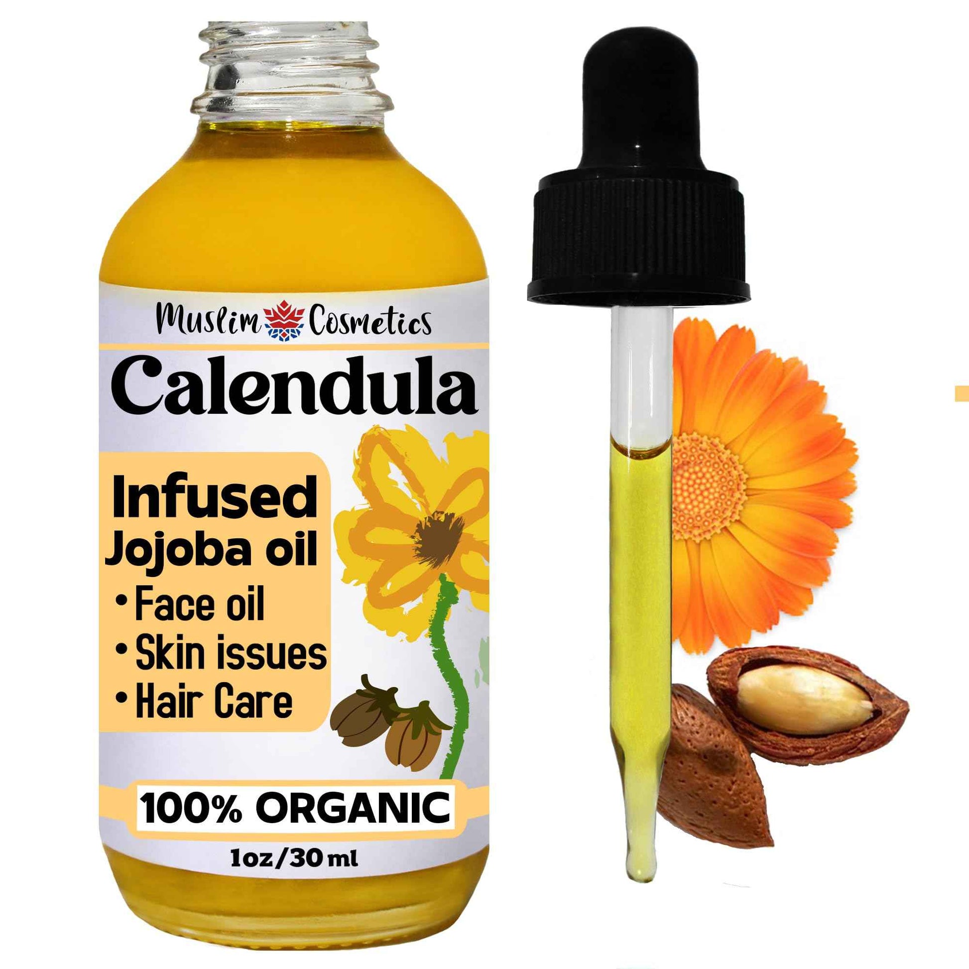 Organic Calendula oil | Infused in Jojoba oil | For Skin & Hair | Lightweight | Cold infused | 100% Organic || Made in Canada - Muslim Cosmetics - Calendula Jojoba (1oz (30ml))
