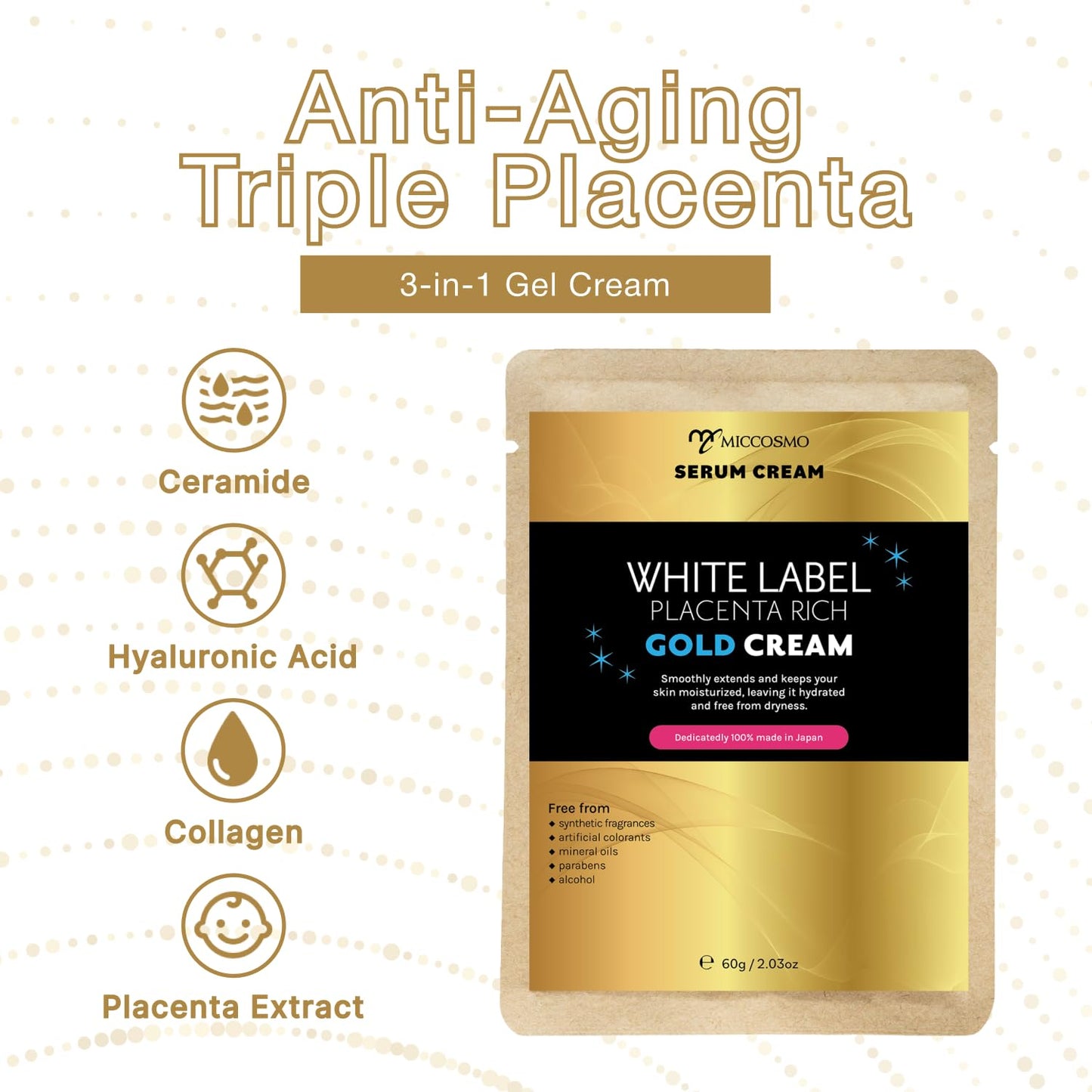ホワイトラベル White Label Placenta Rich Gold Gel Cream 60g Hydrating Moisturizer