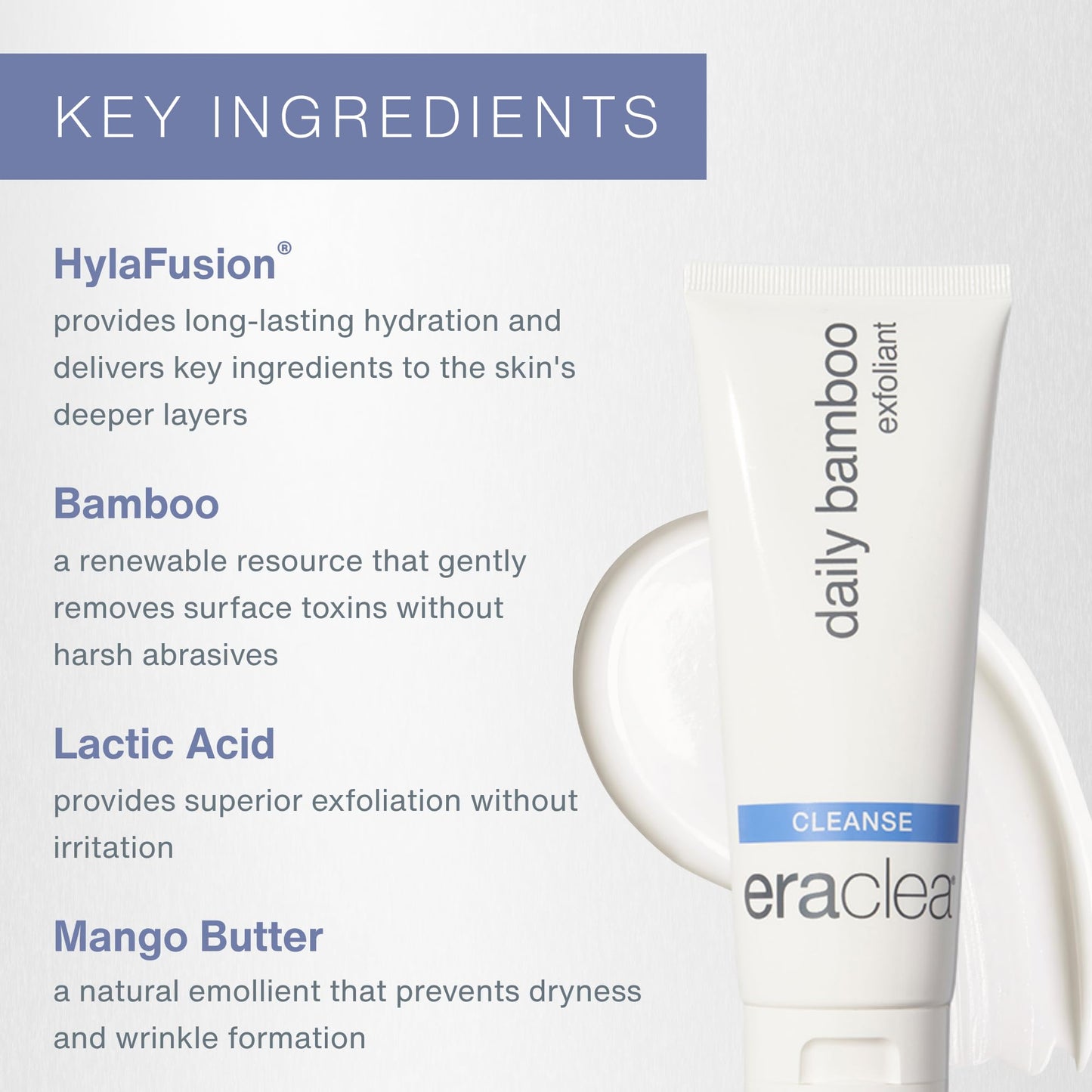 eraclea Daily Bamboo Exfoliant, Gentle Exfoliating Face Wash with Lactic Acid and Hyaluronic Acid. Removes Oil and Impurities to Reveal Even Skin Tone and Texture, For All Skin Types (4 fl oz)