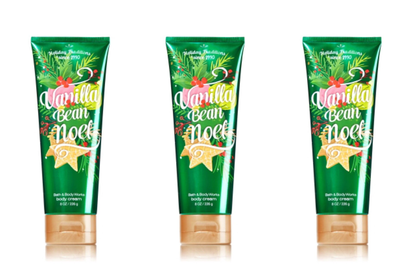Bath & Body Works Vanilla Bean Noel Body Cream 8 oz Pack of 3 (packaging may vary)