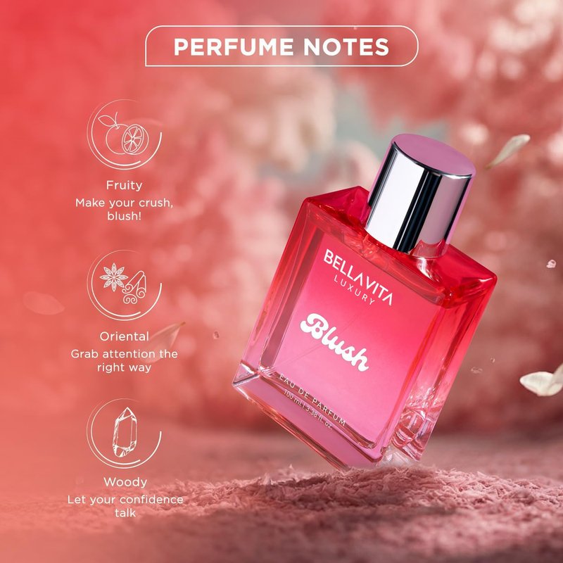 Bellavita Luxury Blush Eau de Parfum | 100 ml (3.4 fl.oz.) | Perfume for Women | Sweet, Tropical Red Fruits, Musk, and Sandalwood Notes | Long Lasting Fragrance | Mother's day Present