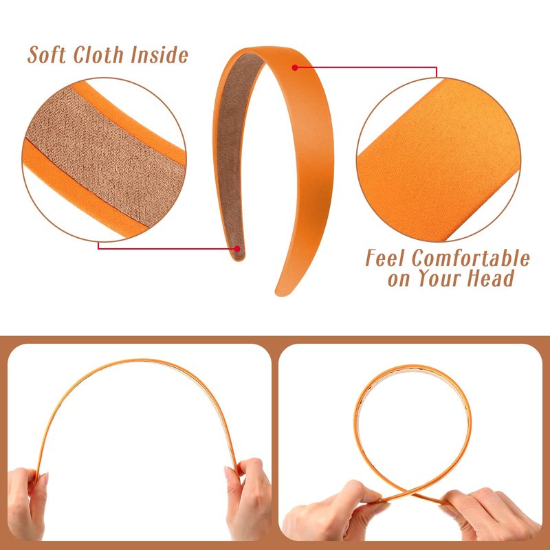 Janinka 36 Pcs Hard Headbands Bulk Plain Satin Headband Hard Headbands 1.2 Inch/ 3 cm Non Slip Ribbon Decor DIY Hair Holiday Costume Accessories for Women