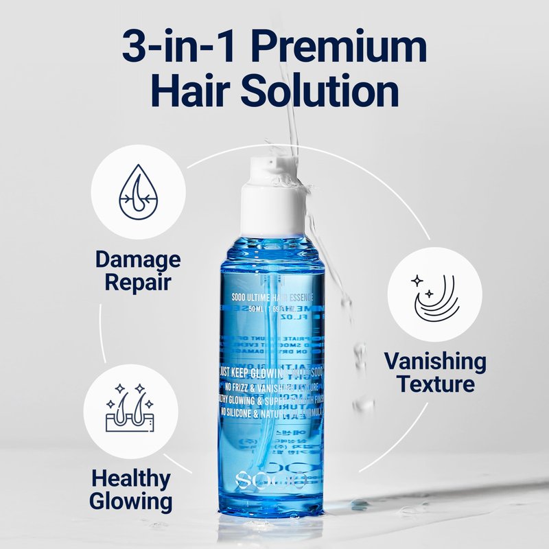 SOOO Ultime Hair Essence – Lightweight K-Beauty Hair Serum from Seoul | Silicone-Free, Botanical Oil Formula, Healthy Glow & Smooth Finish
