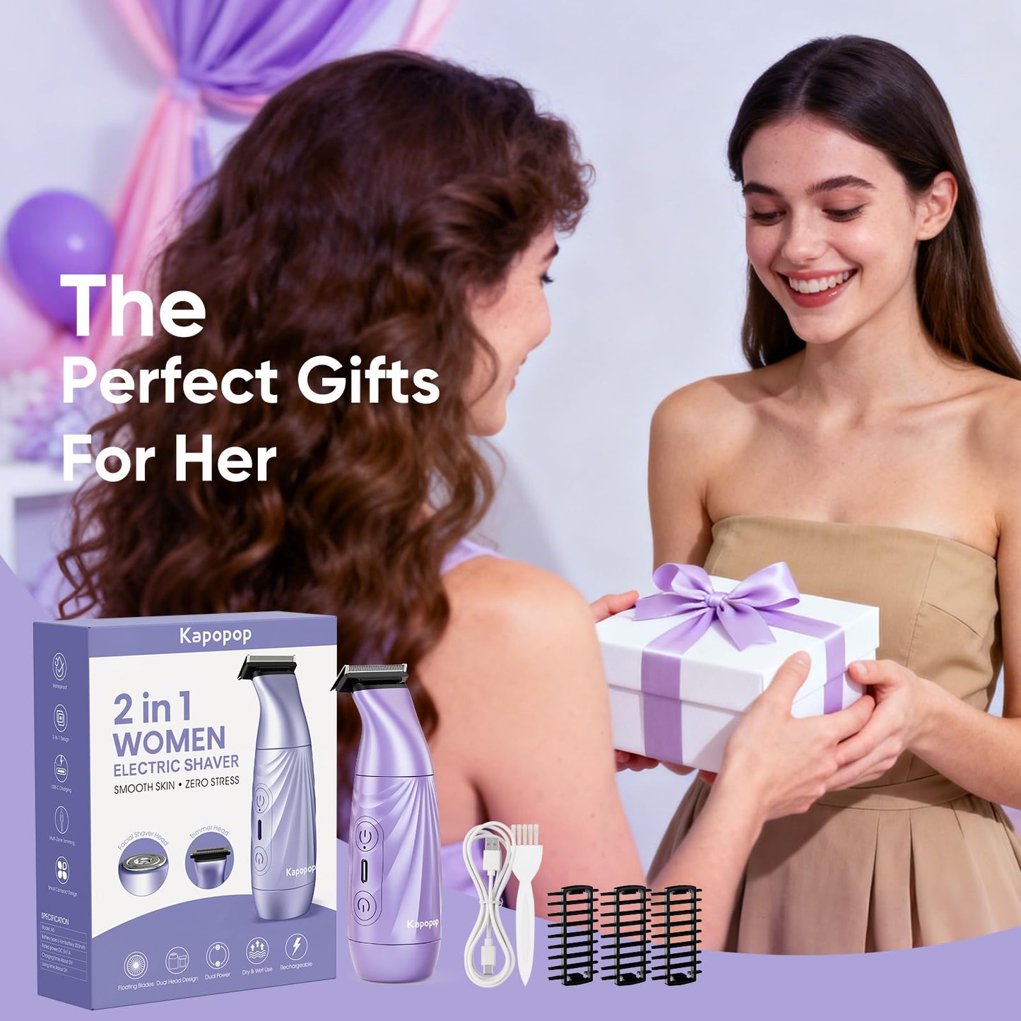 2-in-1 Electric Shaver for Women, Dual Head Bikini Trimmer