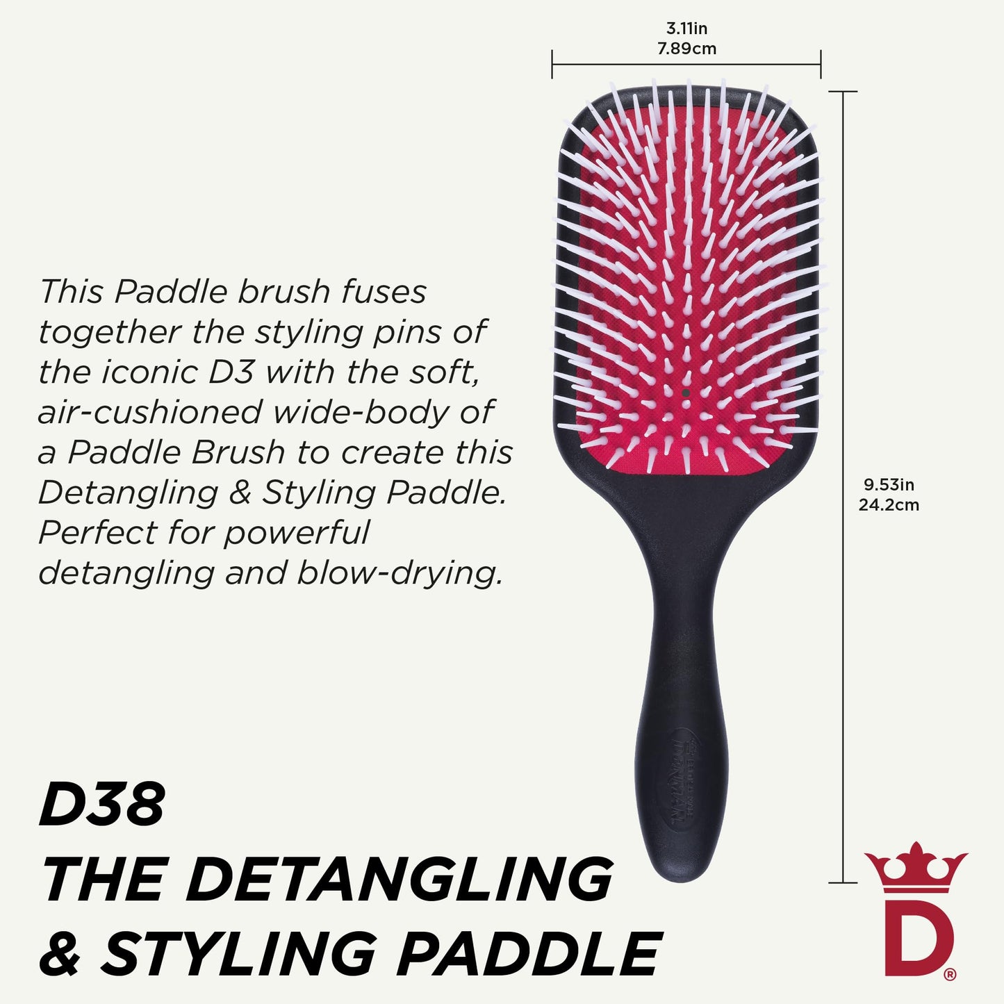 Denman Detangling & Styling Paddle Brush – Wet or Dry Hair Detangler & Styler for Curly, Coily, Straight, Thick & Long Hair – Ideal for Women & Men