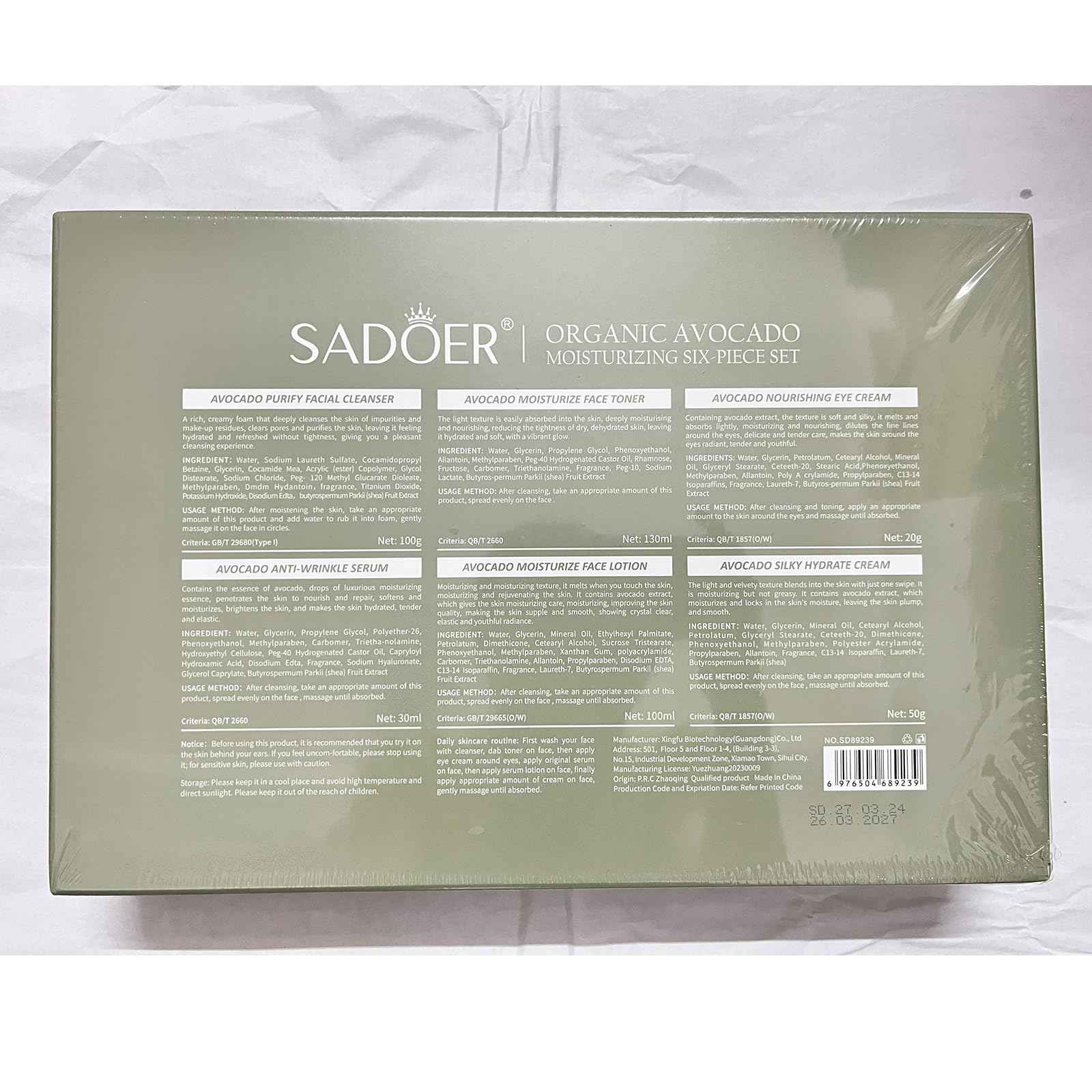 6Pcs Avocado Skincare Set, 6-In-1 Hydrating Skincare Gift Kit with Facial Cleanser, Face Toner, Anti-wrinkle Serum, Face Lotion, Face Cream & Eye Cream, Moisturizing Anti-Aging Skin Care Kit