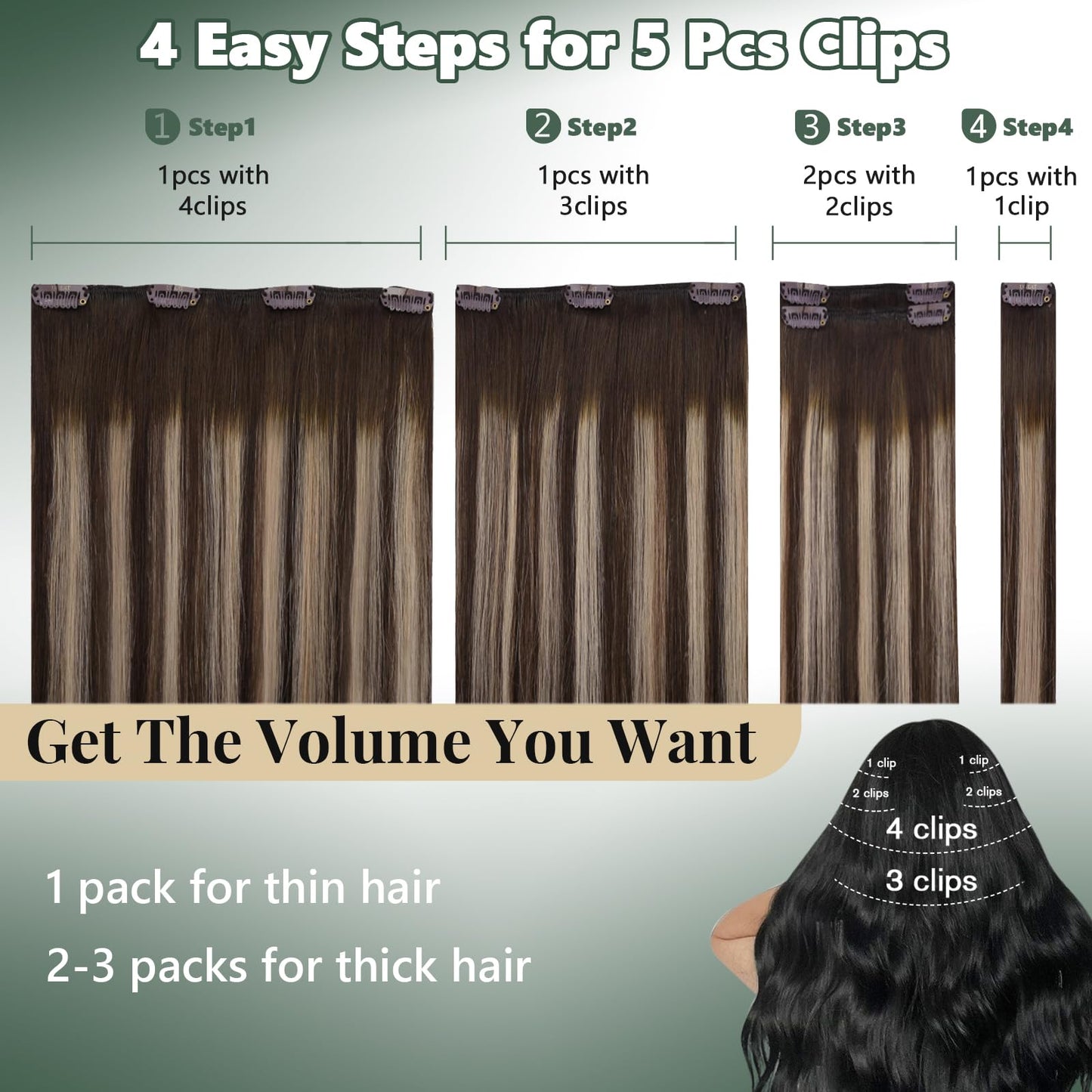 Ugeat Clip in Hair Extensions Real Human Hair, Balayage Clip in Hair Extensions, Dark Brown Balayage Ash Blonde, Remy Human Hair Clips in Extension for Short Hair, 12 Inch 5Pcs 85G
