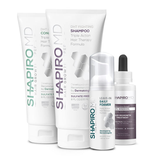 Shapiro MD Hair Growth Experts Hair Regrowth Kit Plus: Shampoo, Conditioner, Minoxidil, Leave-In Foamer. Anti Hair Loss and Thinning Hair Solution, 1 Month