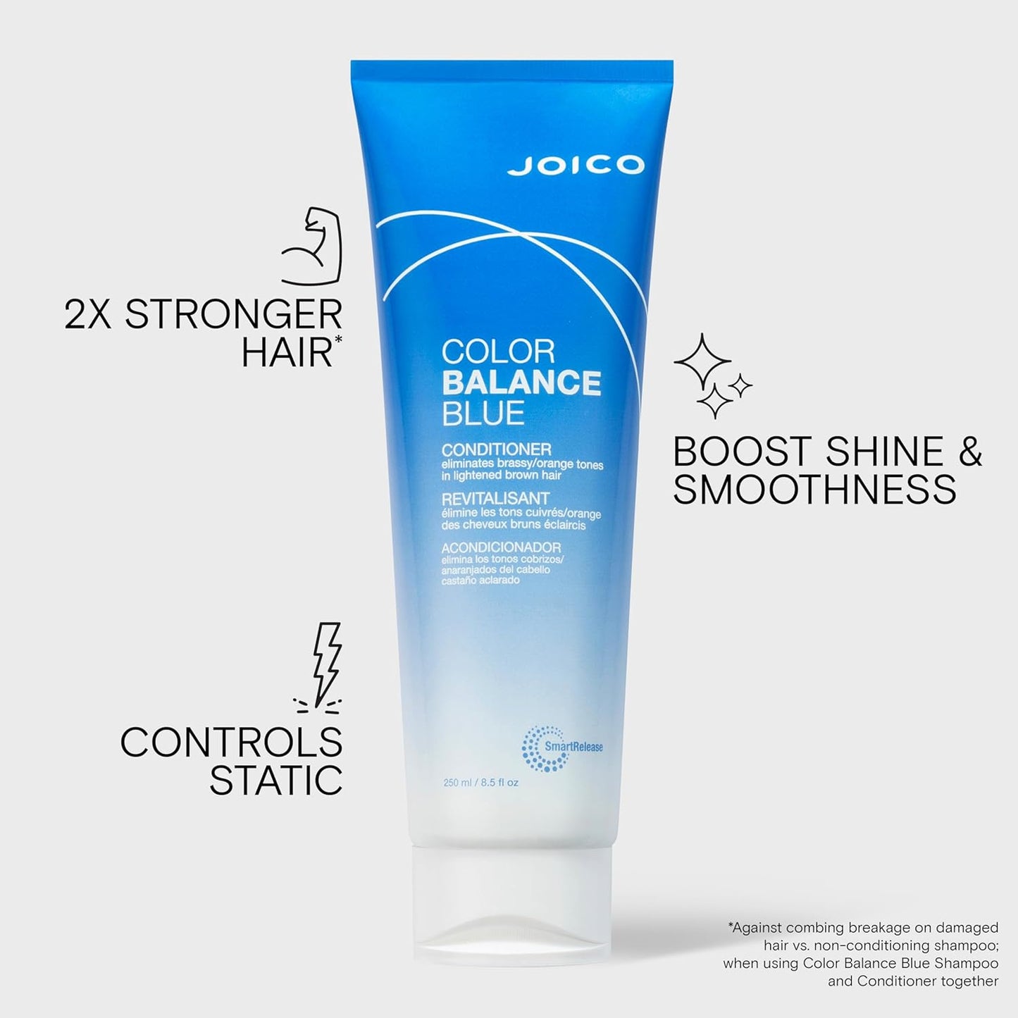 Joico Color Balance Blue Conditioner - Eliminate Brassy Tones & Boost Shine | For Lightened Brown Hair | UV Protection
