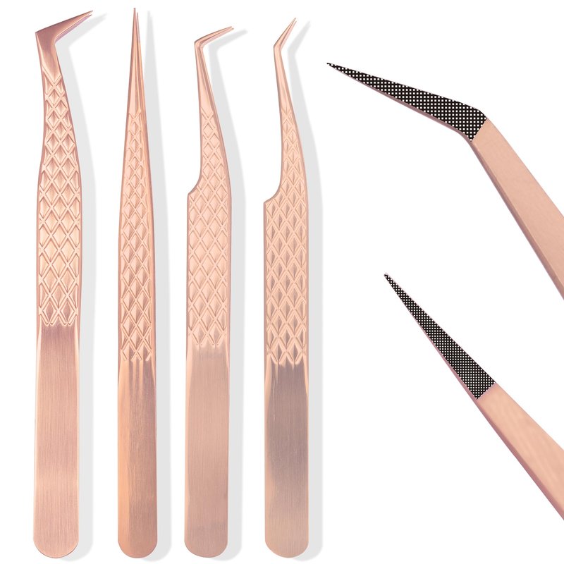 Fiber Tip Lash Tweezers For Eyelash Extension 4 Pcs Tweezers Professional Artist Tech Work Kit Tools,Best Volume Eyelash Lashes Extensions Precision Volume Boot 90 45 Degree(Titanium black)