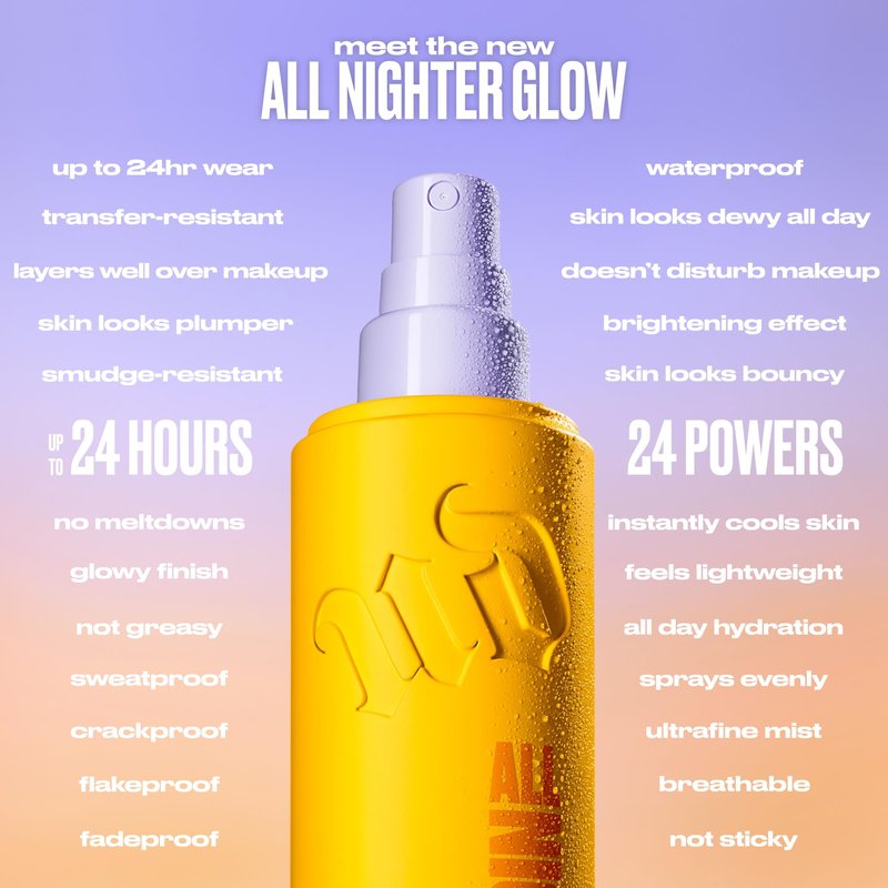 Urban Decay All Nighter Waterproof Makeup Travel Setting Spray - Glass-Skin Glow Finish, Up to 24HR Wear, Ultra-Fine Facial Mist, Dewy Foundation Face Primer, Smudge-Proof,Transfer-Resistant - 1 fl oz