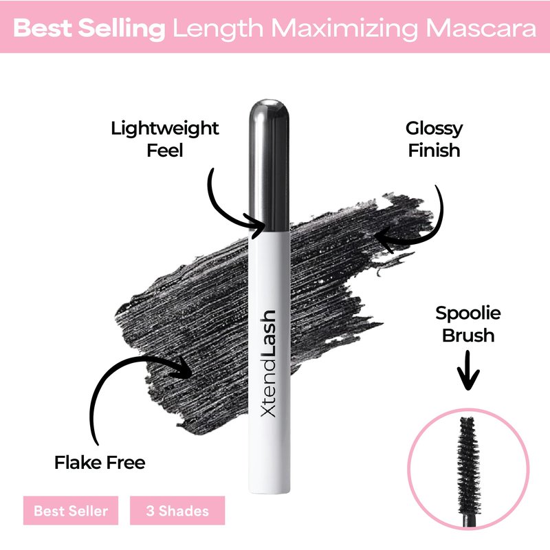 MCoBeauty XtendLash Tubing Mascara - Black - Tubular Lengthening, Volume & Curl - High Definition Lashes - Smudge Proof Water Resistant - Flake Free Glossy Buildable Eye Makeup - Vegan & Cruelty Free