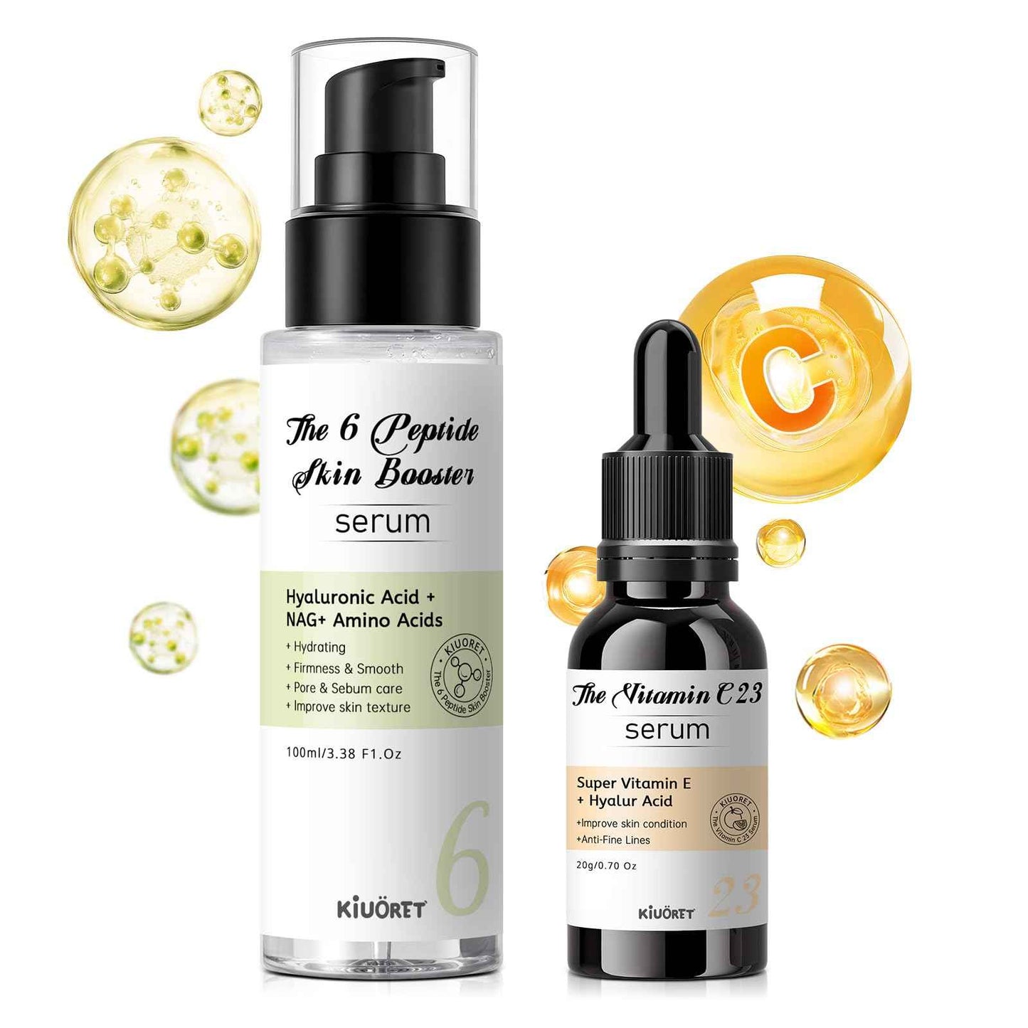 23% Vitamin C Serum 6 Peptide Booster Serum Set - Korean Skin Care Set for Deep Hydrating, Anti-Aging & Wrinkle-Reducing, Improves Skin Elasticity & Tone - Ideal Gift Set for Women