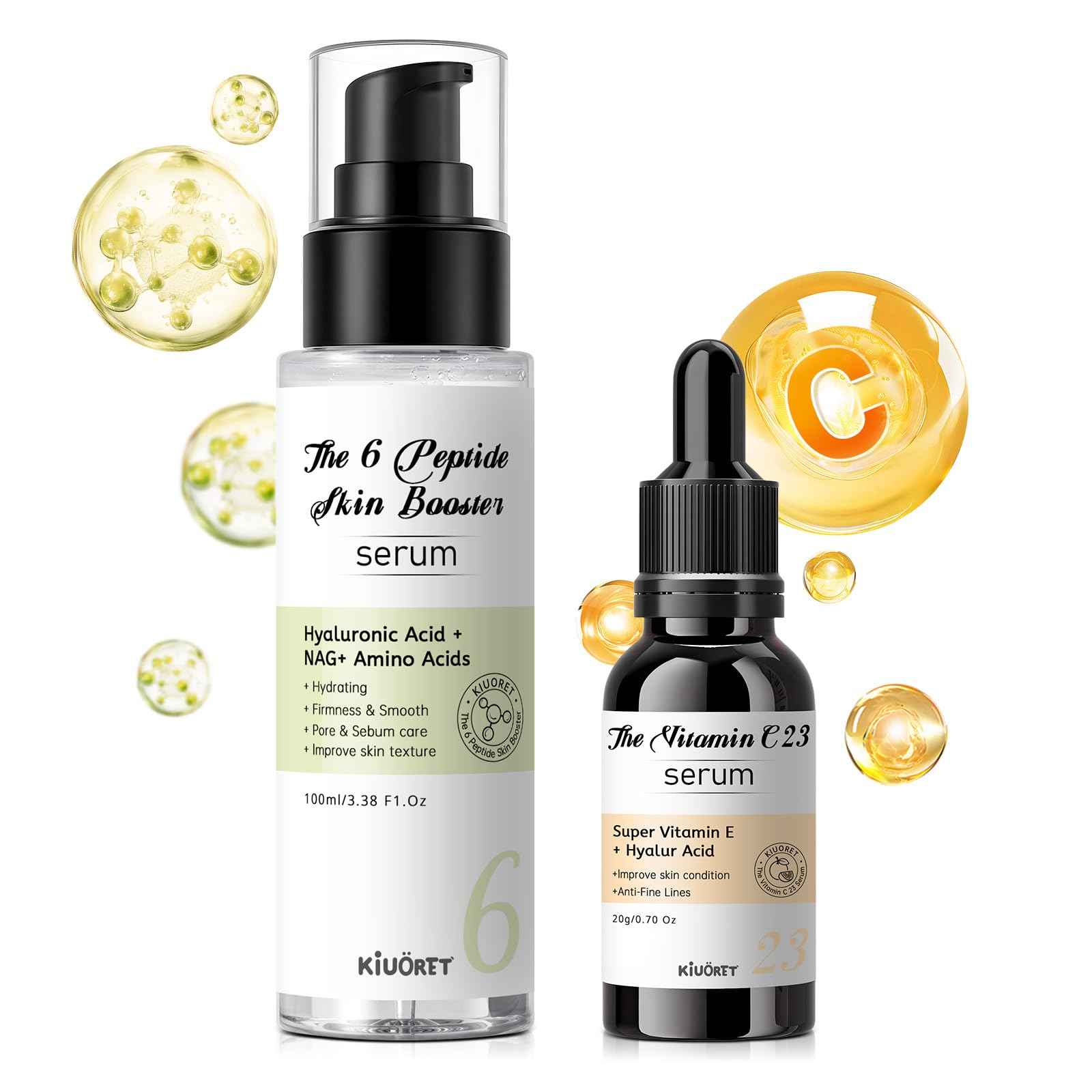 23% Vitamin C Serum 6 Peptide Booster Serum Set - Korean Skin Care Set for Deep Hydrating, Anti-Aging & Wrinkle-Reducing, Improves Skin Elasticity & Tone - Ideal Gift Set for Women
