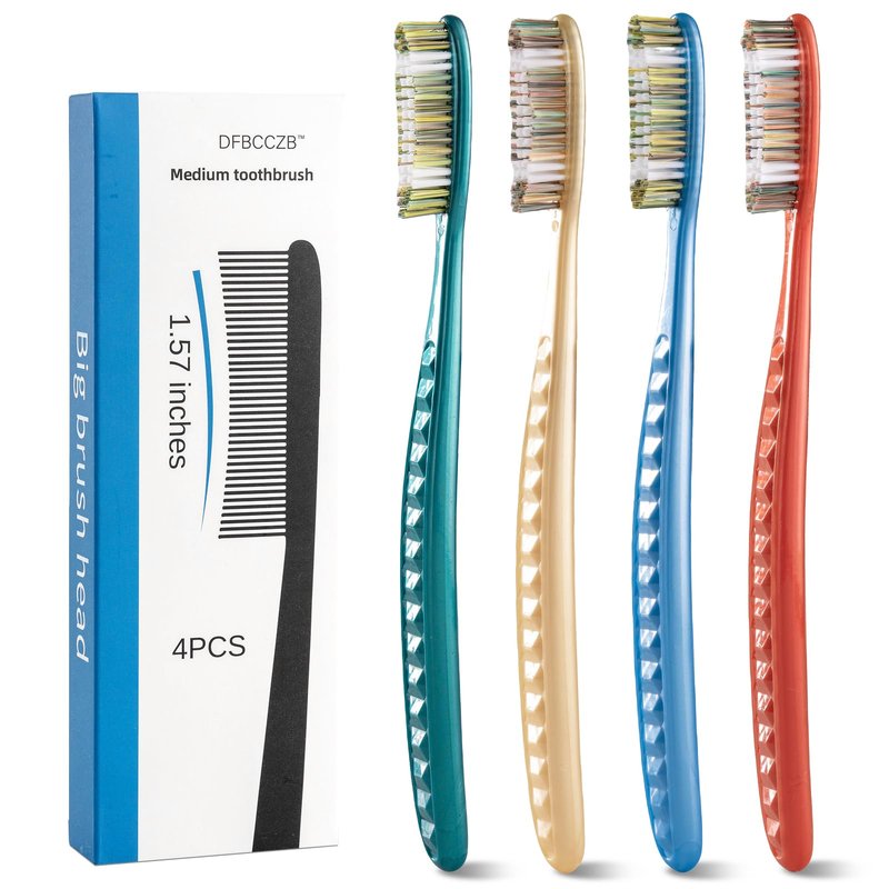 DFBCCZB Long Head Medium Toothbrush Big Head Adult Toothbrush accelerates Cleaning Stains and whitens Teeth 4 Pieces.