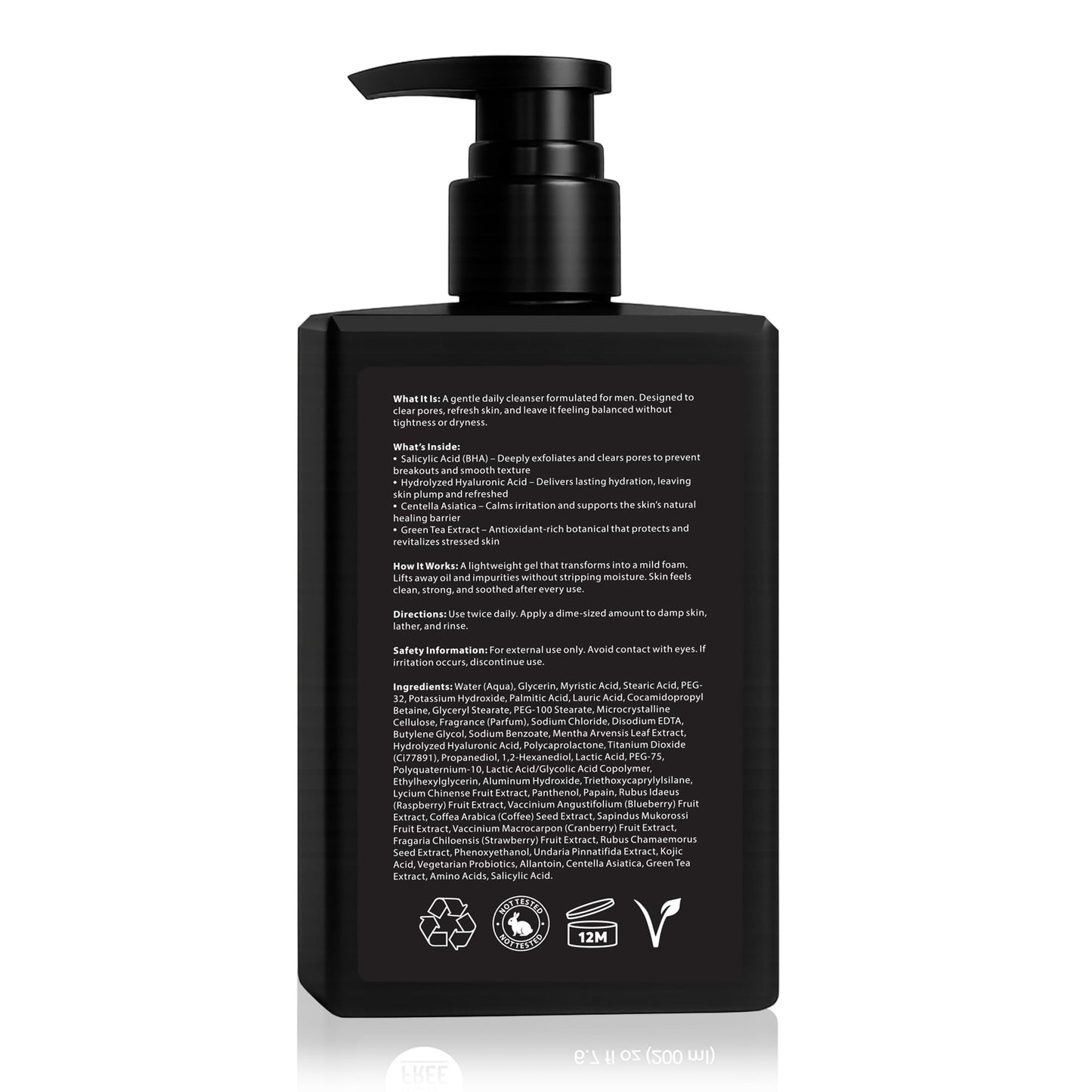 Elzric Men's Facial Cleanser Exfoliating Face Wash for Oily, Breakout-Prone and Sensitive Skin Deep Cleansing with Salicylic Acid, Green Tea, Hyaluronic Acid and Amino Acids Daily Face Wash for Men