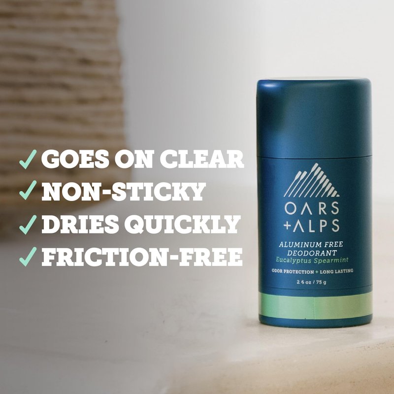 Oars + Alps Aluminum Free Deodorant for Men | Long Lasting Odor Protection, Clear & Free of White Residue, Anti-Chafing Smooth Glide, Dermatologist Tested, Eucalyptus Spearmint, 2pk, 2.6oz