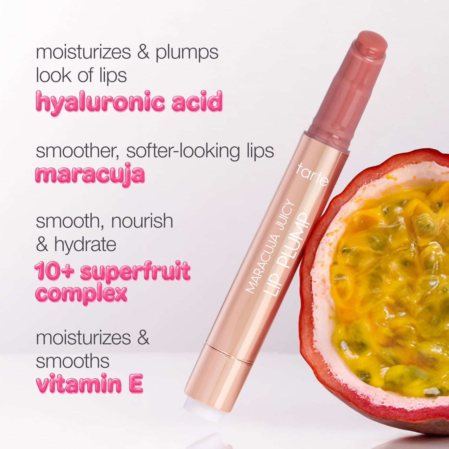 tarte maracuja juicy lip plump – Hydrating & Volumizing Lip Plumper Gloss Balm with Nourishing Hyaluronic Acid, Plumps & Moisturizes, Vegan & Cruelty-Free, full size, white peach