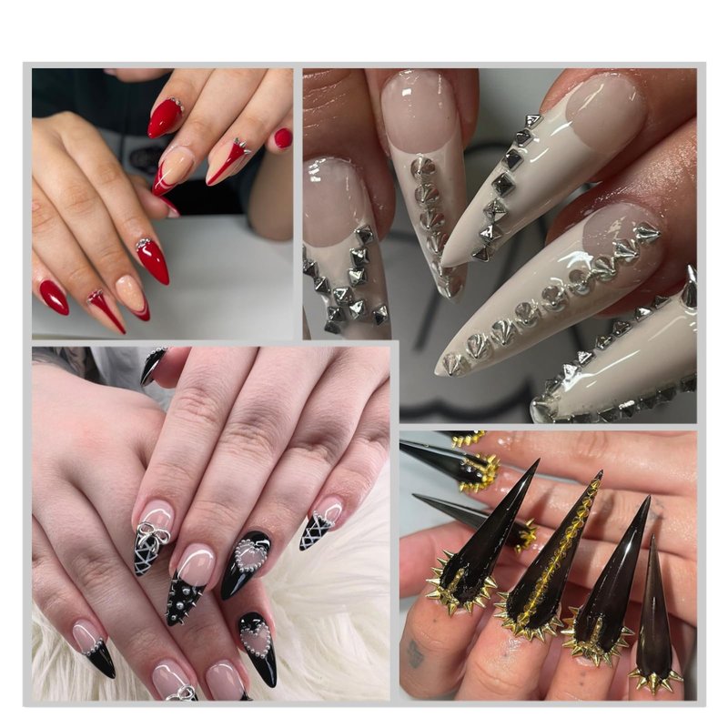 OPMADM 2 Box Goth Nail Charms Punk Metal Nails Studs Square Cone Spike Gold White Gold Silver Black Accessories