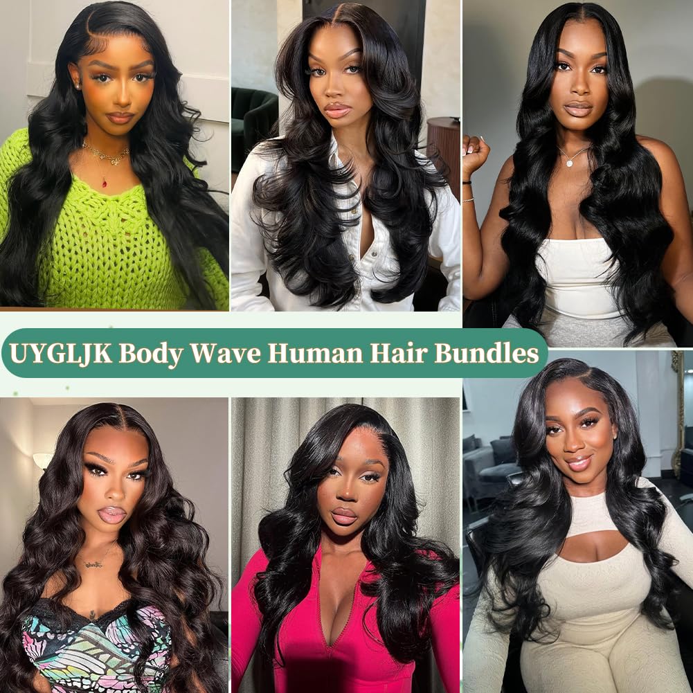 Body Wave Bundles Human Hair 24 Inch 14A Human Hair Bundles Real 100% Raw Unprocessed Brazilian Virgin Sew in Quick Weave Natural Black Deals Thick Hair Extensions