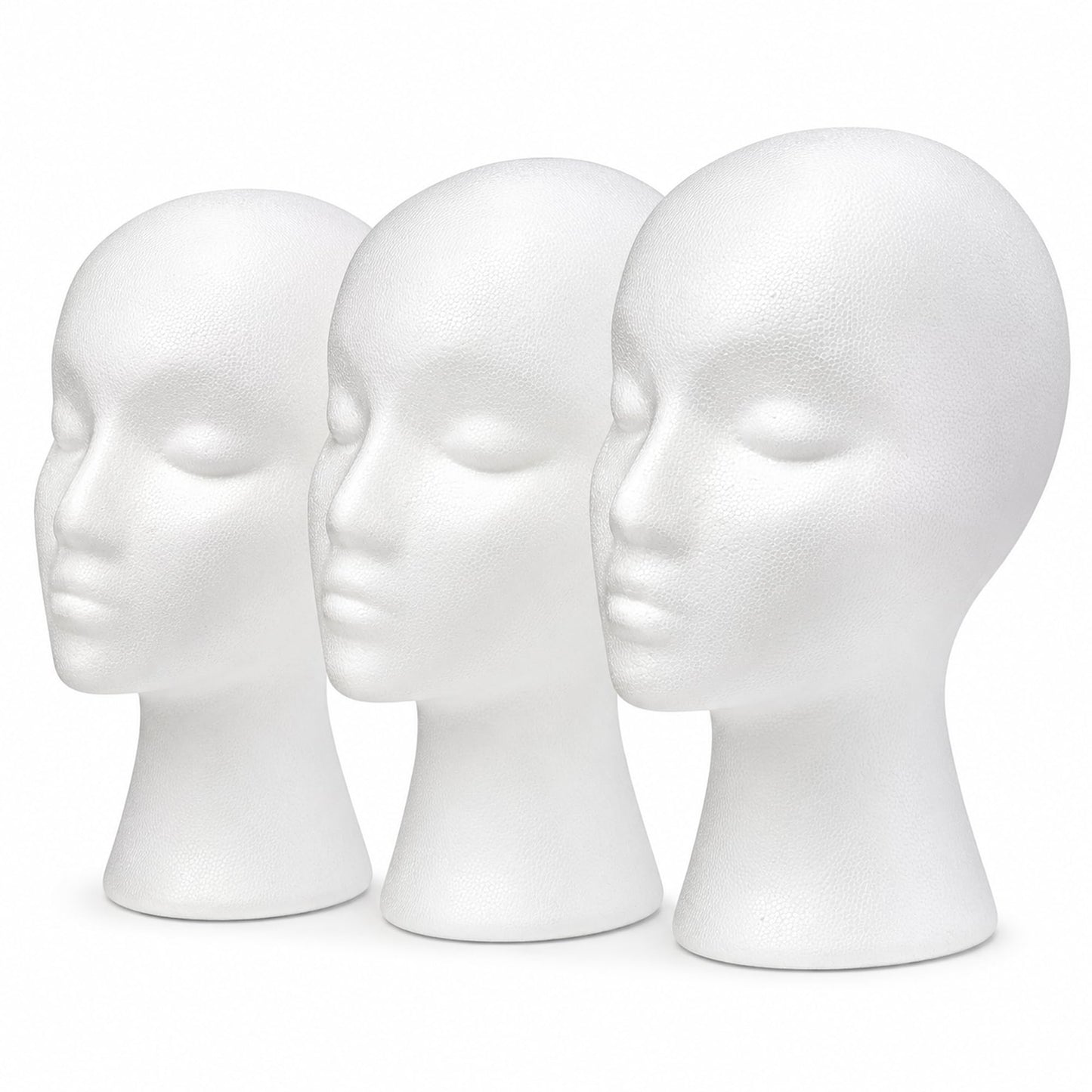 Smilco 11" 3 Pcs Wig Head - Tall Female Foam Mannequin Wig Stand and Holder for Style, Model And Display Hair, Hats and Hairpieces, Mask - for Home, Salon and Travel（3 Pieces）