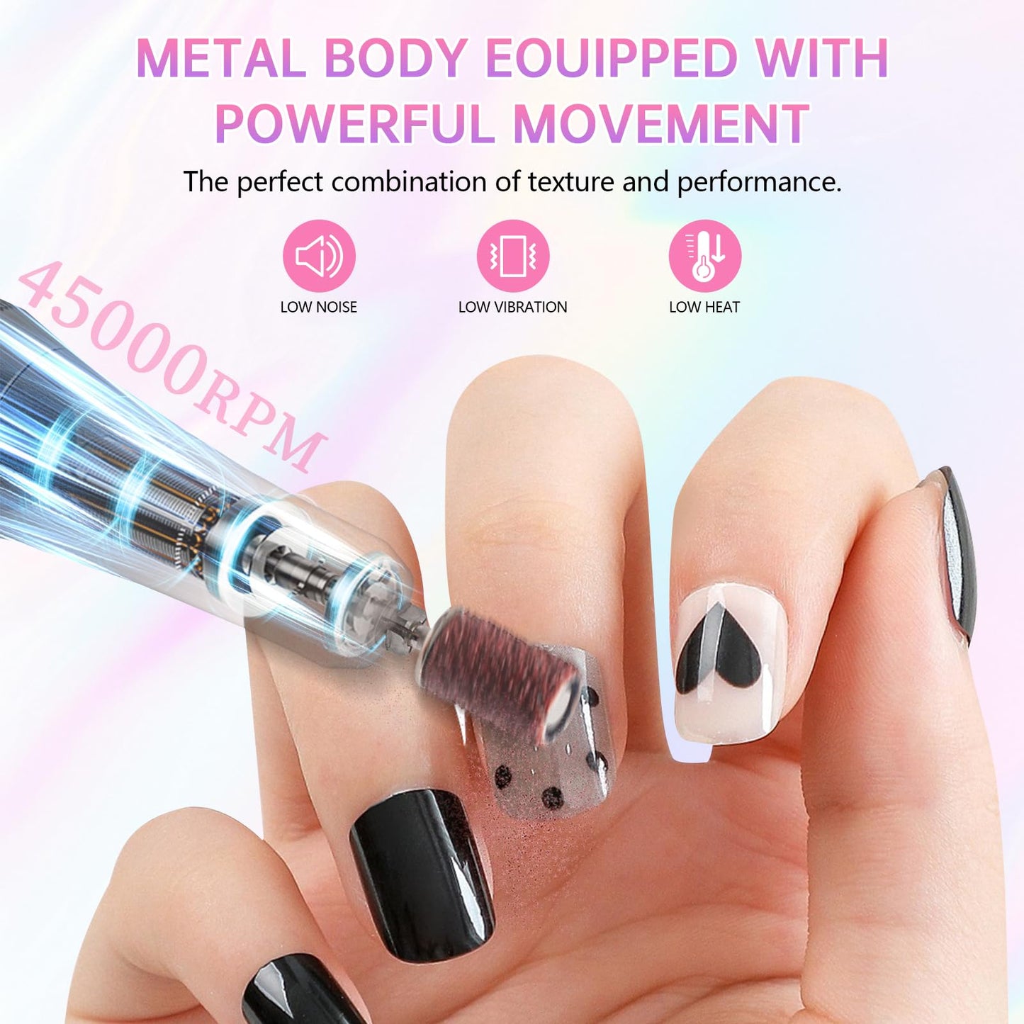 Electric Nail Drill - 45000RPM Portable Nail Drill丨Rechargeable Nail E-File Kit with 11 Bits & Base丨LED Screen丨Ultra-Silent, Rechargeable Nail Drills Machine for Acrylic Nails Gel Polishing(White)