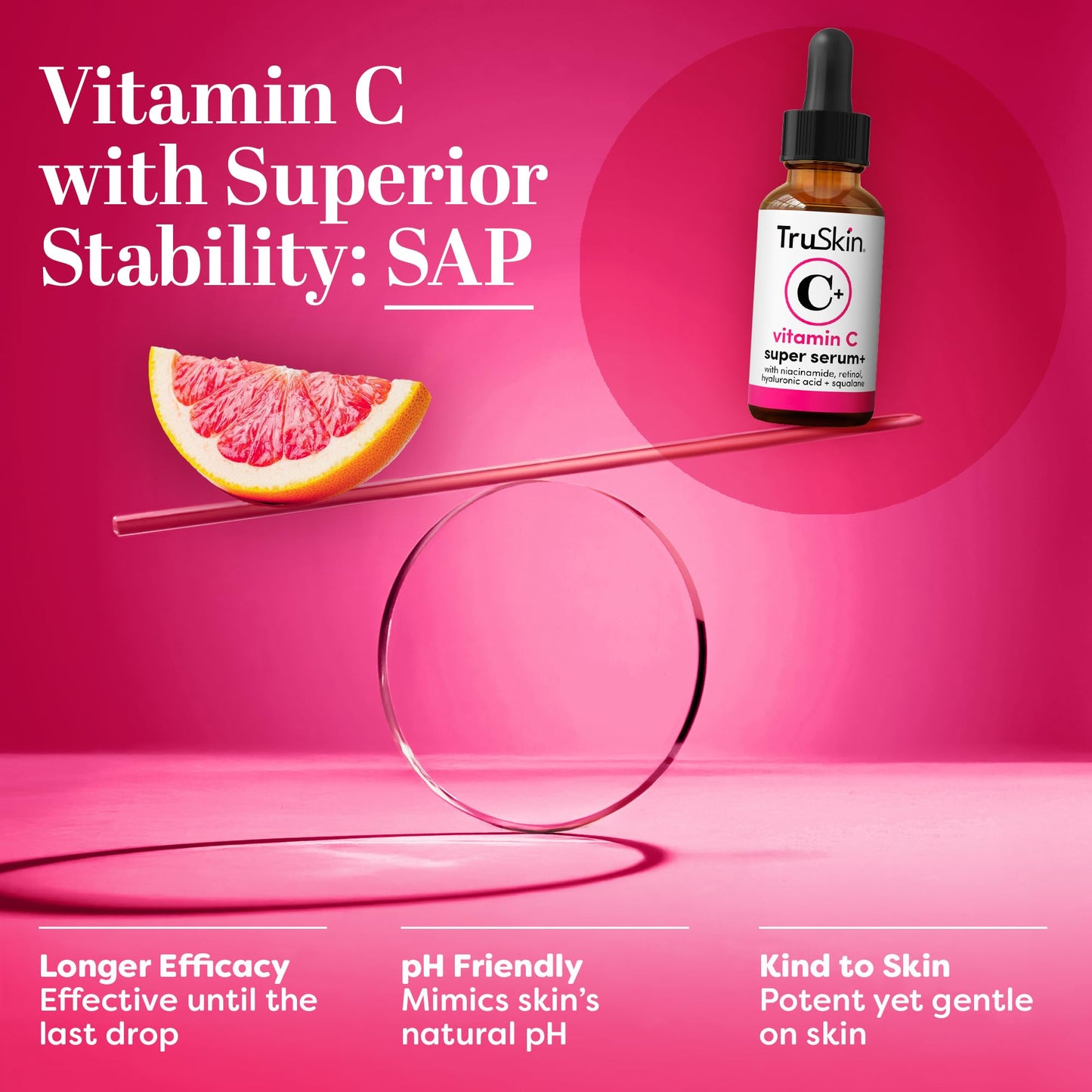 TruSkin Vitamin C Super Serum for Face - Five Skin Benefits in One Serum with Vitamin C, Retinol, Niacinamide, Hyaluronic Acid & Squalane - Brighten, Firm & Smooth the Look of Skin, 2 Fl Oz