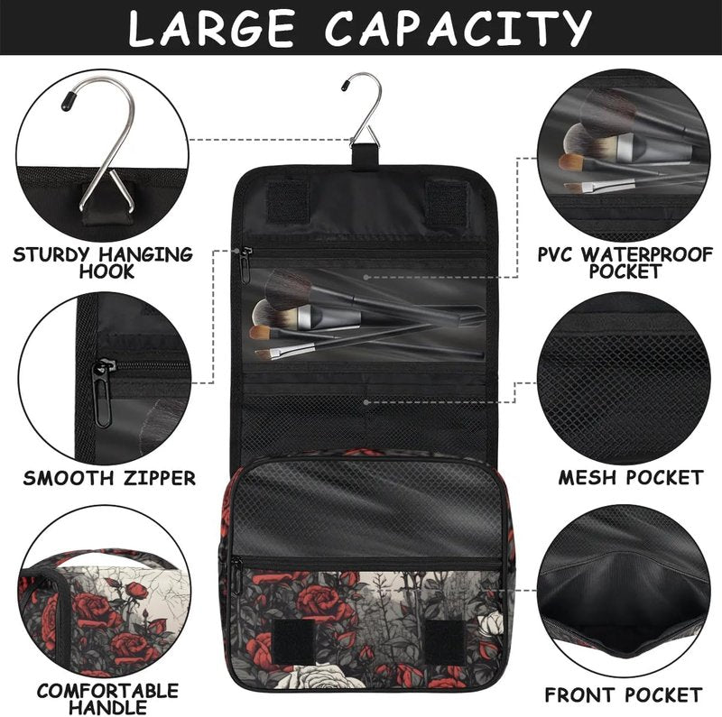 Travel Toiletry Bag - Rose Hanging Cosmetic Organizer for Kids & Adults | Durable Makeup & Shaving Kit with Sturdy Hook
