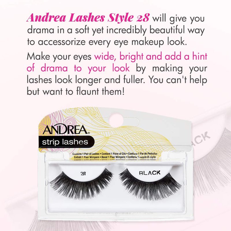 Andrea False Lashes | Style 28 - Lightweight Reusable Black Strip Lashes for Natural Glam, 4 Pairs