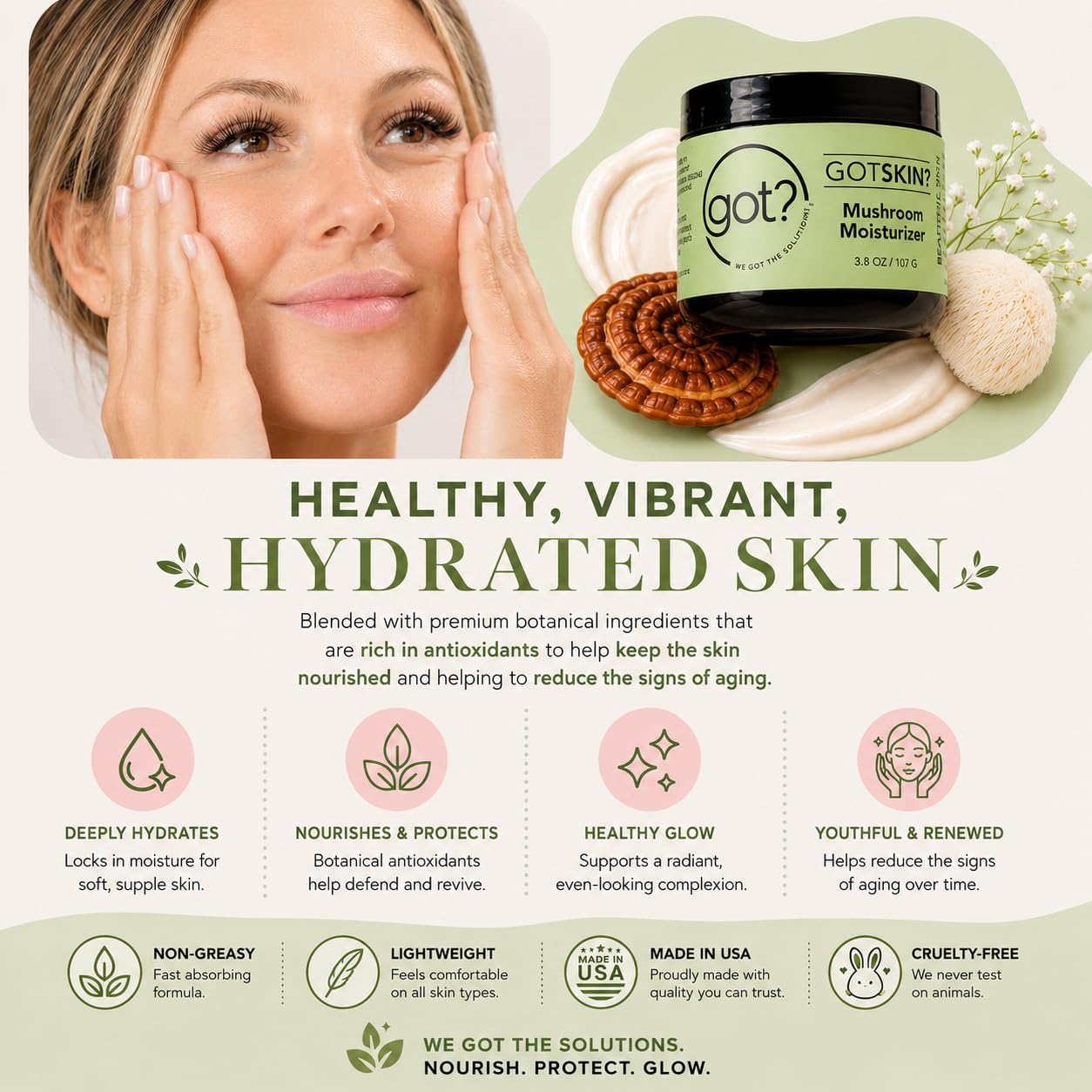 Got? Mushroom Face Moisturizer, Hydrating Face Cream with Reishi, Chaga, Cordyceps & Lion's Mane Mushrooms, Shea Butter & Vitamin E for Men & Women, 3.8 oz