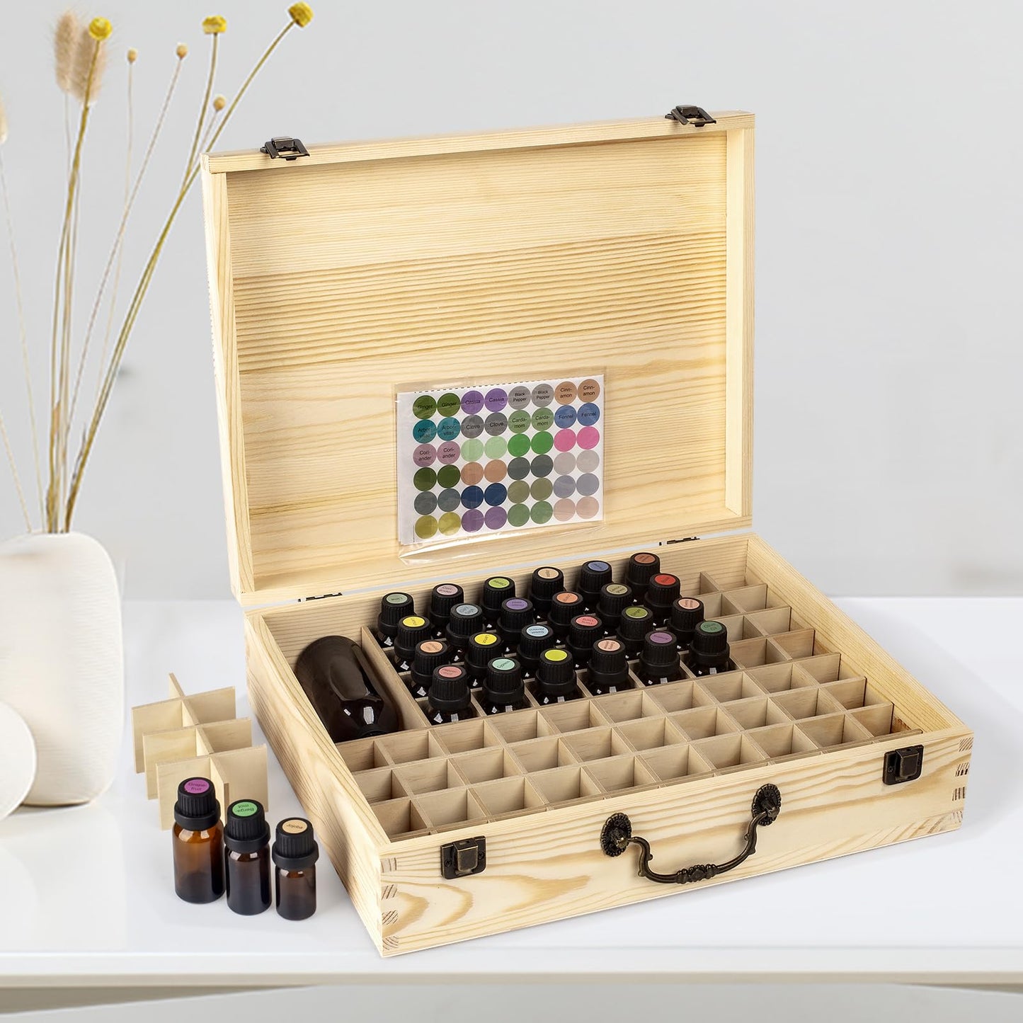 Guolich Essential Oil 80 Slots Storage Box Wooden Essential Oils Display Organizer Stand Holder for 15 ml Bottles Nail Polish Collection.