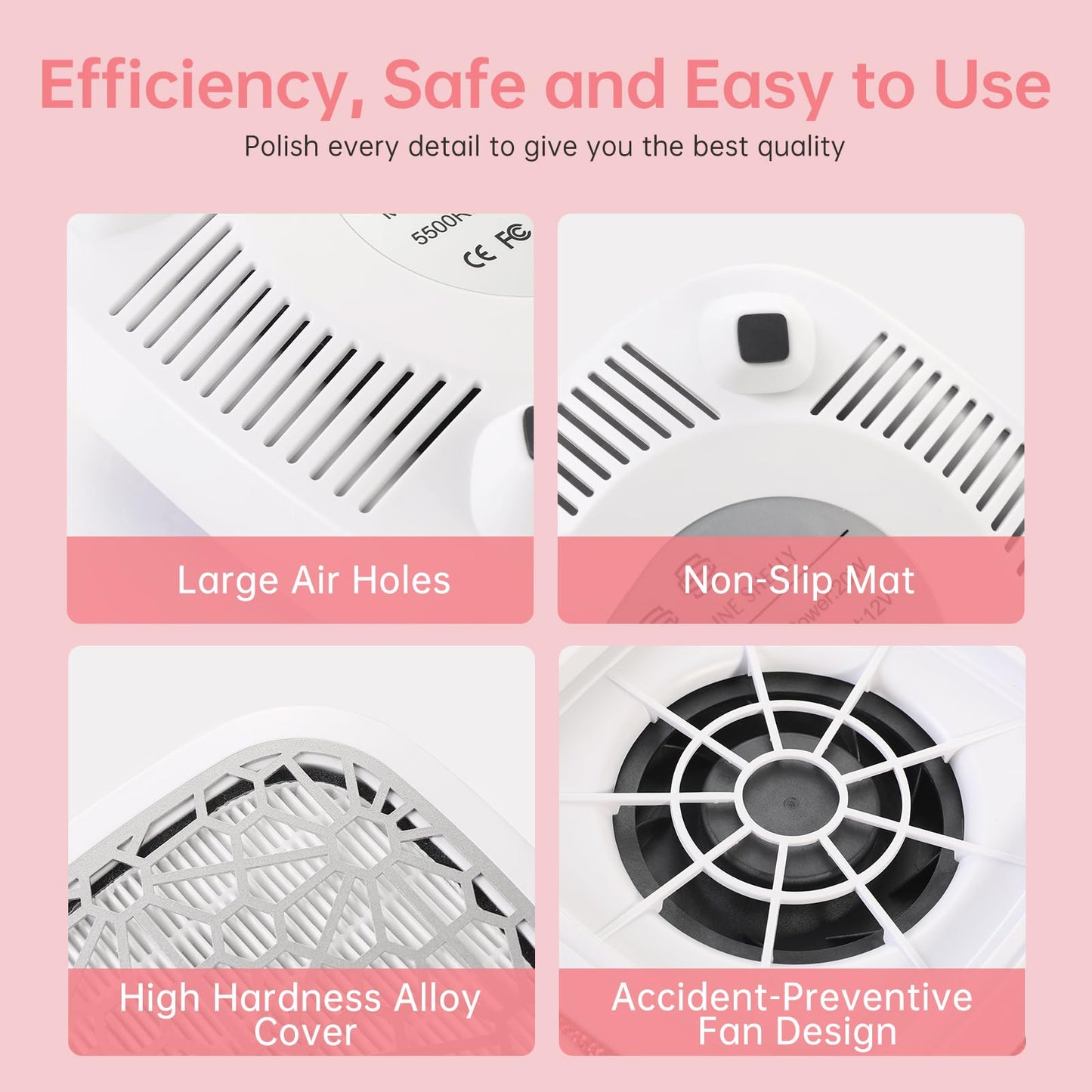 CHRISTINE SHELLY Nail Dust Collector, Cordless Dust Collector Nail Tech, Compact Powerful 6000RPM Nail Vacuum Fan Rechargeable Dust Extractor for Acrylic Gel Polish Manicure Pedicure for Home, White